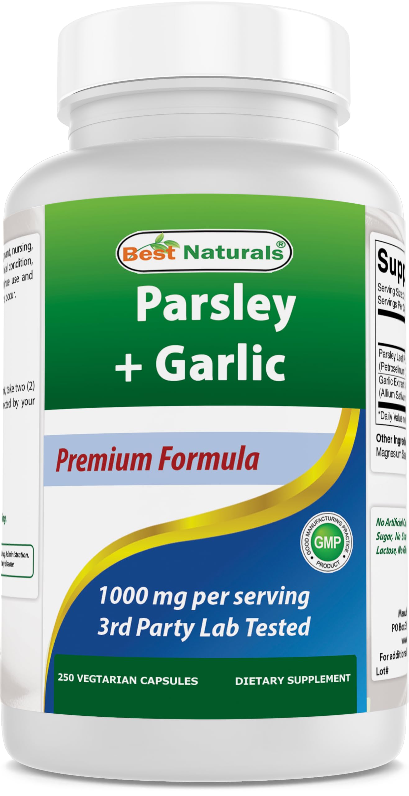 Best Naturals Parsley and Garlic 1000 mg per Serving Capsule, 250 Count