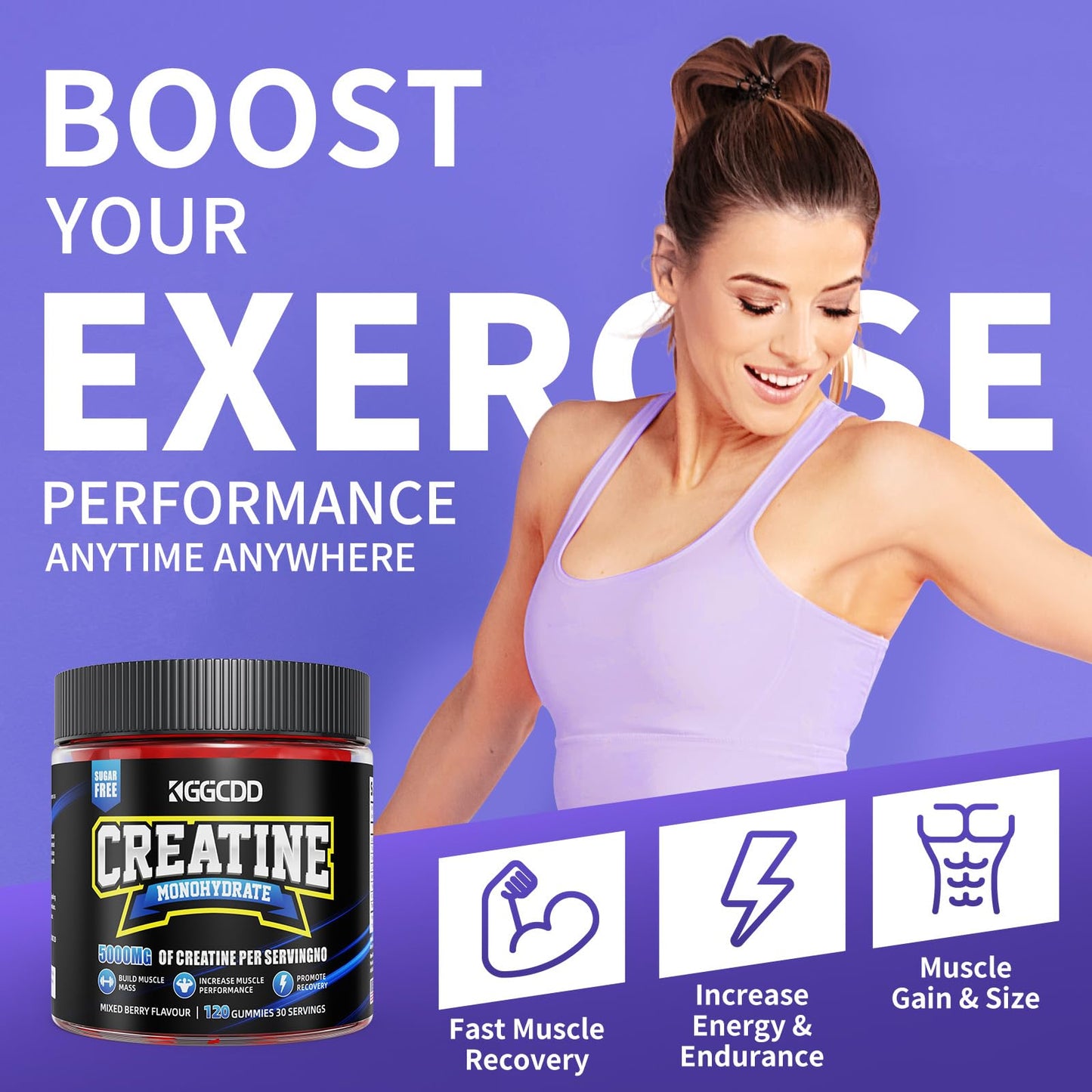 KGGCDD Creatine Monohydrate Gummies, 5,000mg, 120 Count