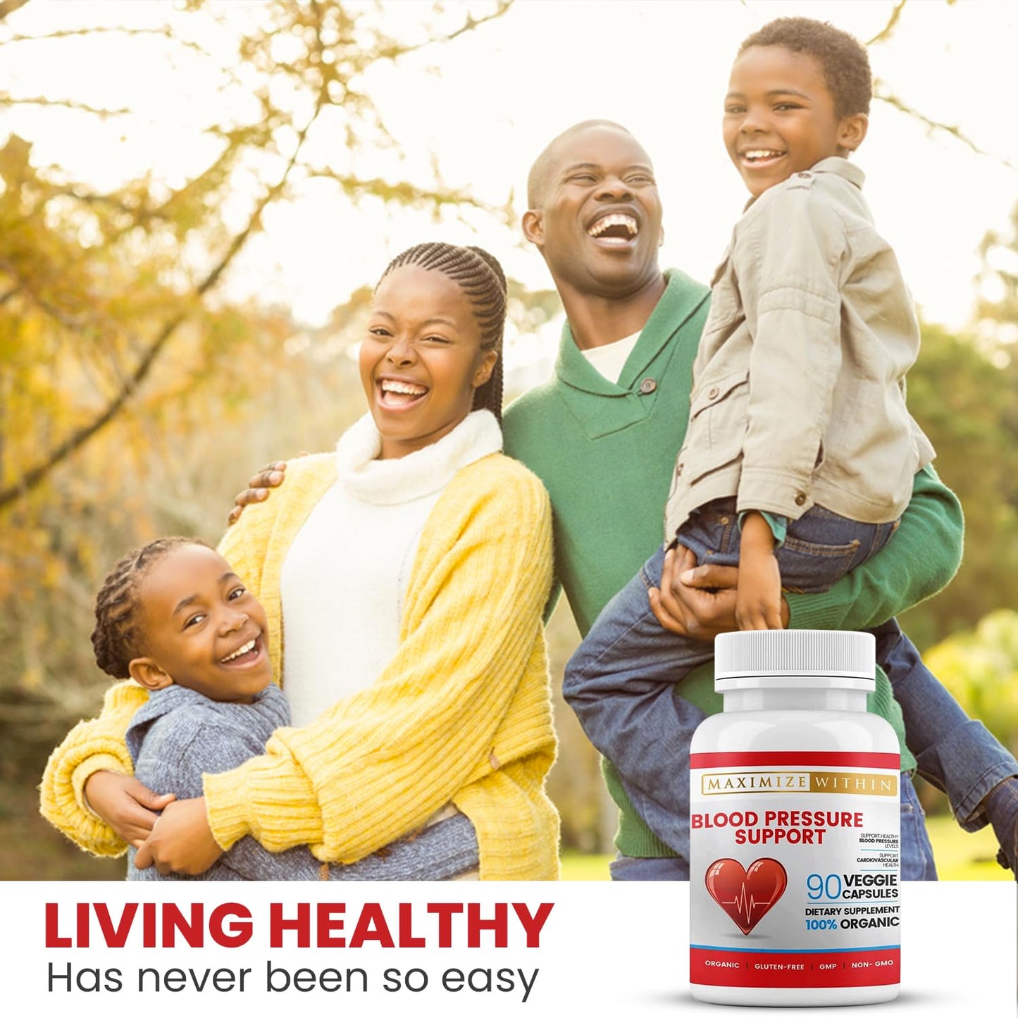Maximize Within Premium Blood Pressure Support Supplements with Hawthorn, Hibiscus, Olive Leaf, Green Tea, Garlic, & Organic Herbs, 90 Capsules