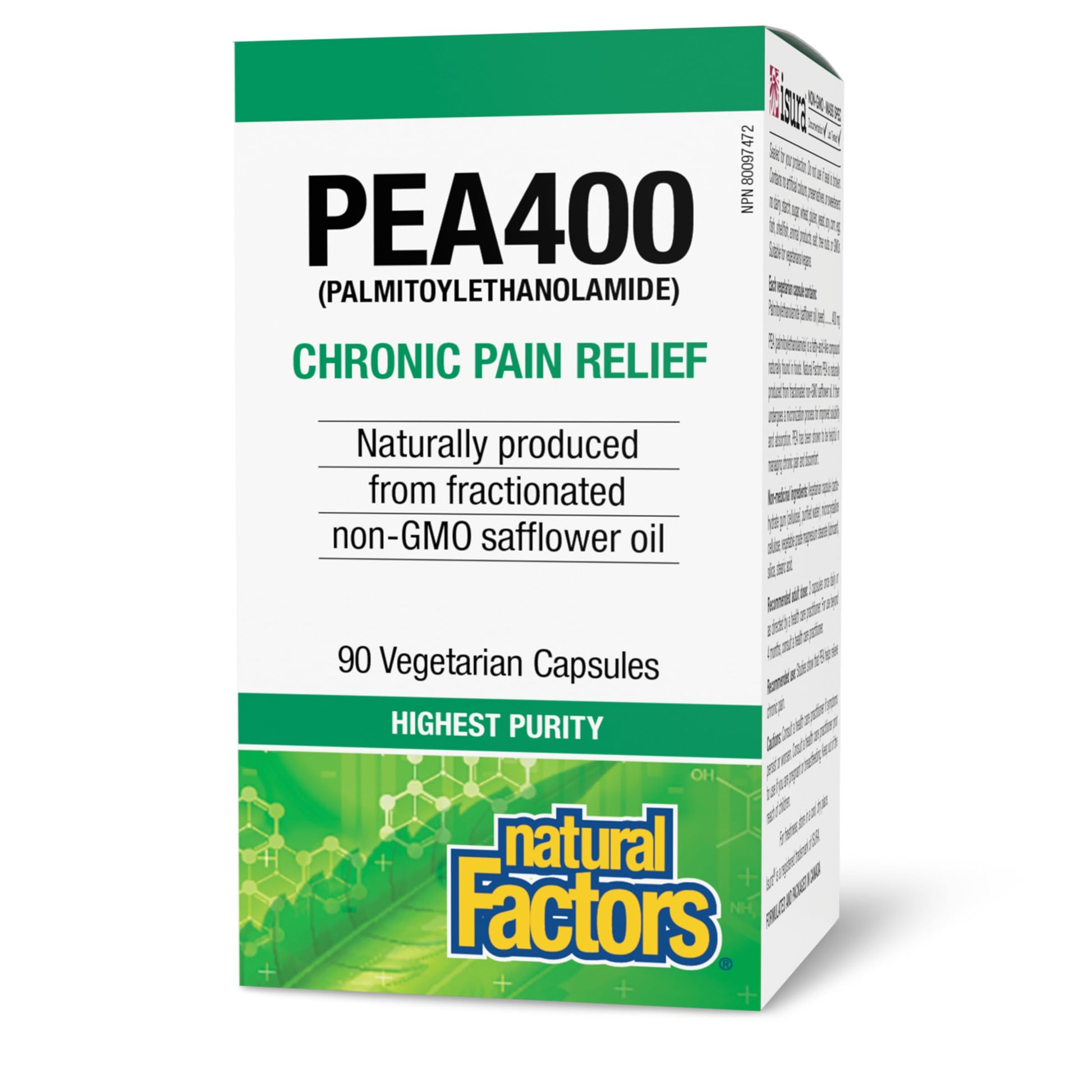 Natural Factors PEA400 Pure Palmitoylethanolamide for Relief - Supports Nervous System & Occasional Discomfort - Non-GMO 90 Capsules