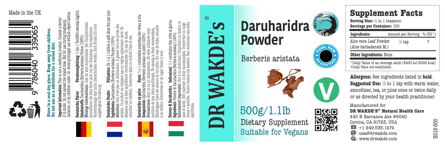 DR WAKDE's Daruharidra Powder (Berberis aristata), 17.64 Ounces
