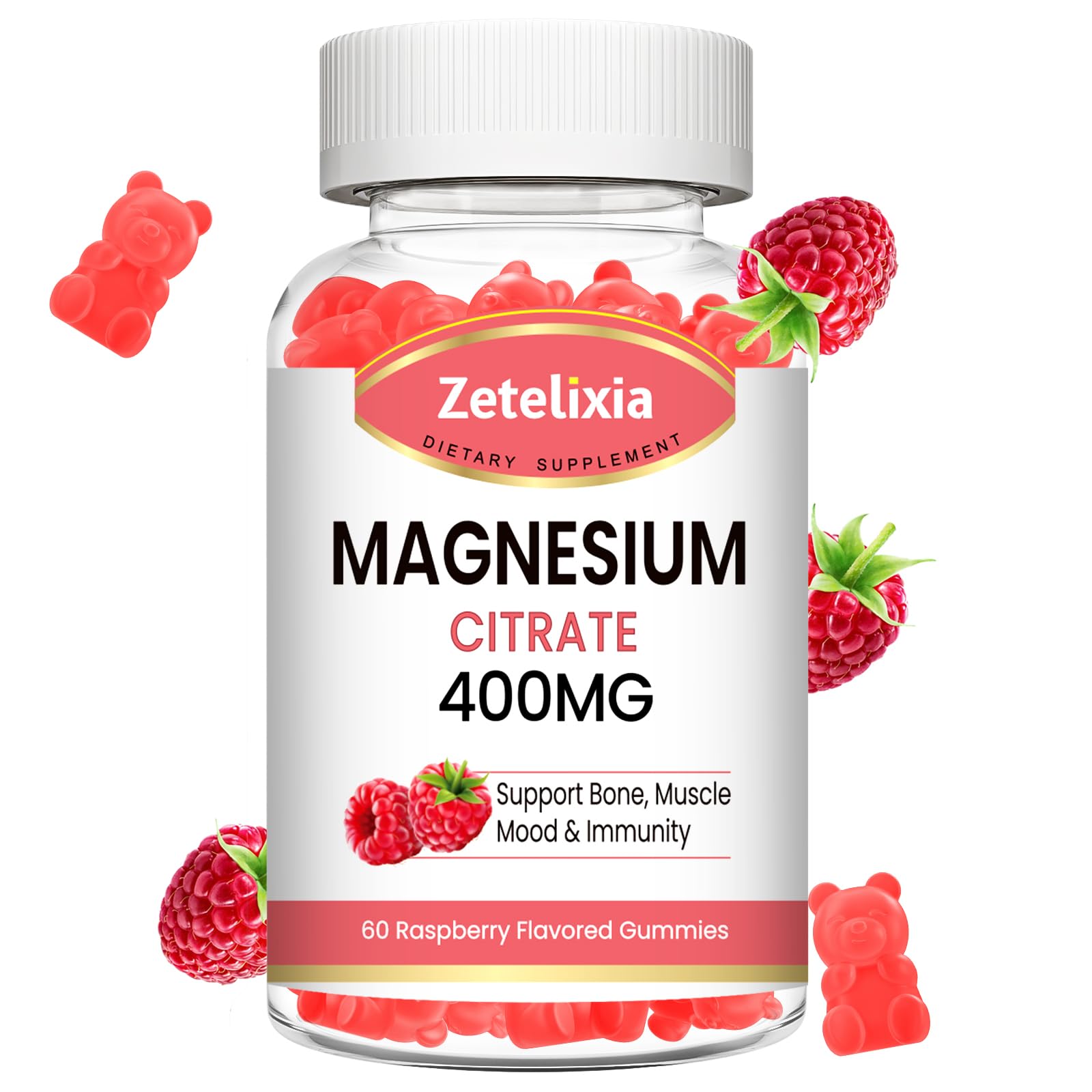 Zetelixia Magnesium Citrate Gummies 400mg, 60 Count