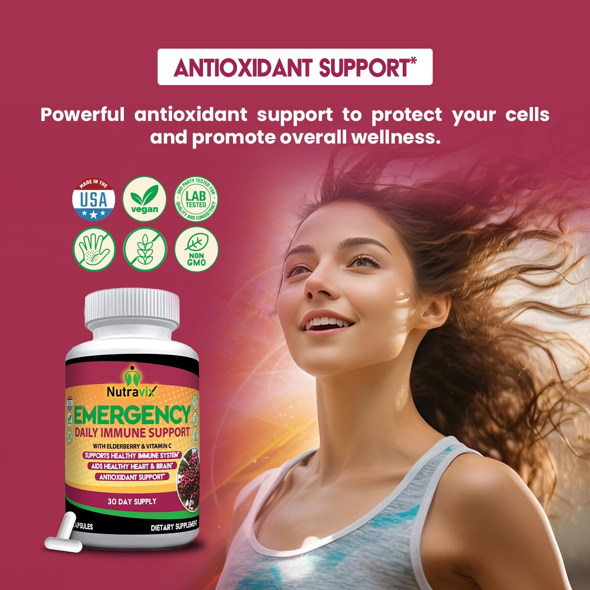 NutraviX Elderberry Immune Support 300mg Sambucus Nigra with Vitamin C, Zinc, Echinacea, Turmeric & Garlic – Antioxidant Immune Support Supplement – 60 Capsules