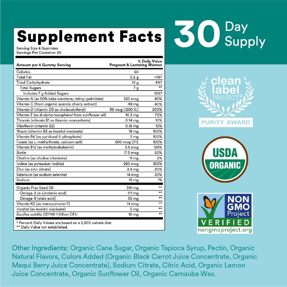 SmartyPants Organic Prenatal Vitamins for Women Multivitamin Gummies, 120 Count