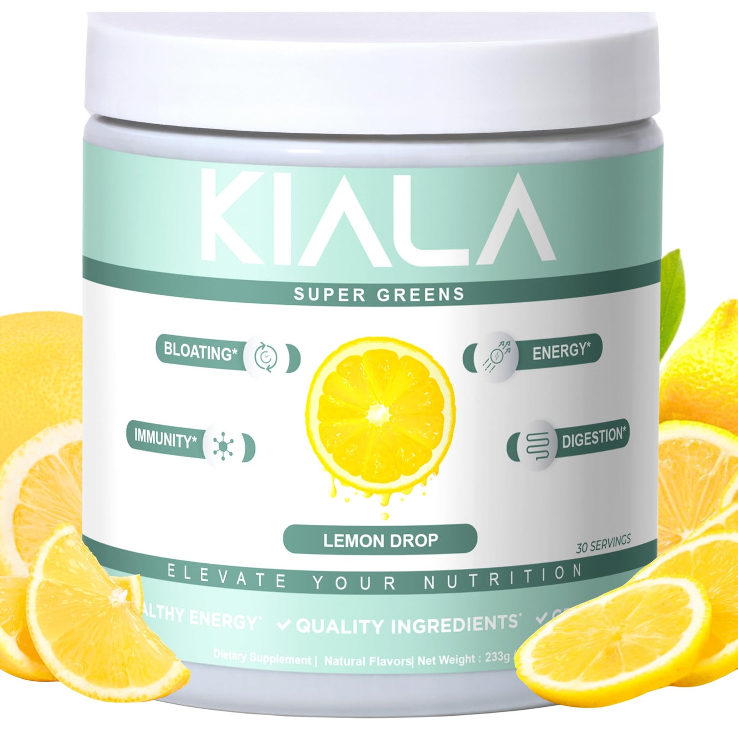 Kiala Nutrition Super Greens Organic Greens Powder with Spirulina & Chlorella, Spectra Blend, Lemon Drop - 10 Pack