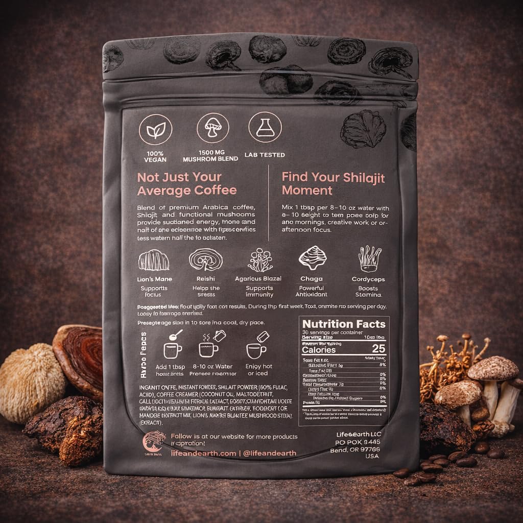 Life and Earth Black Gold Shilajit Mushroom Latte Powder 6.3493