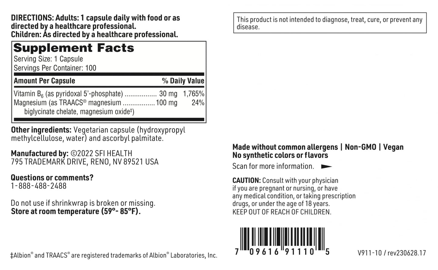 SFI Health P-5-P Plus Magnesium, 100 Capsules