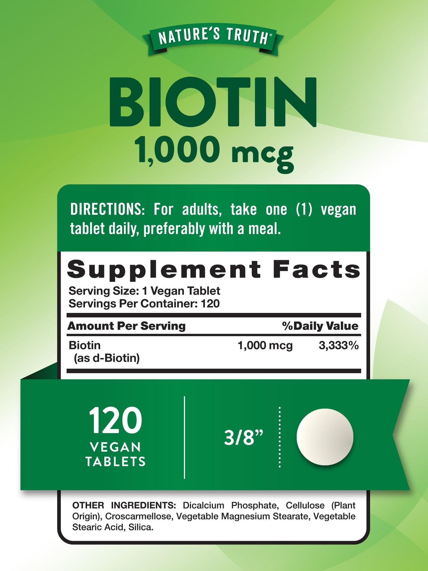 Nature's Truth Biotin 1000mcg Tablet, 120 Count