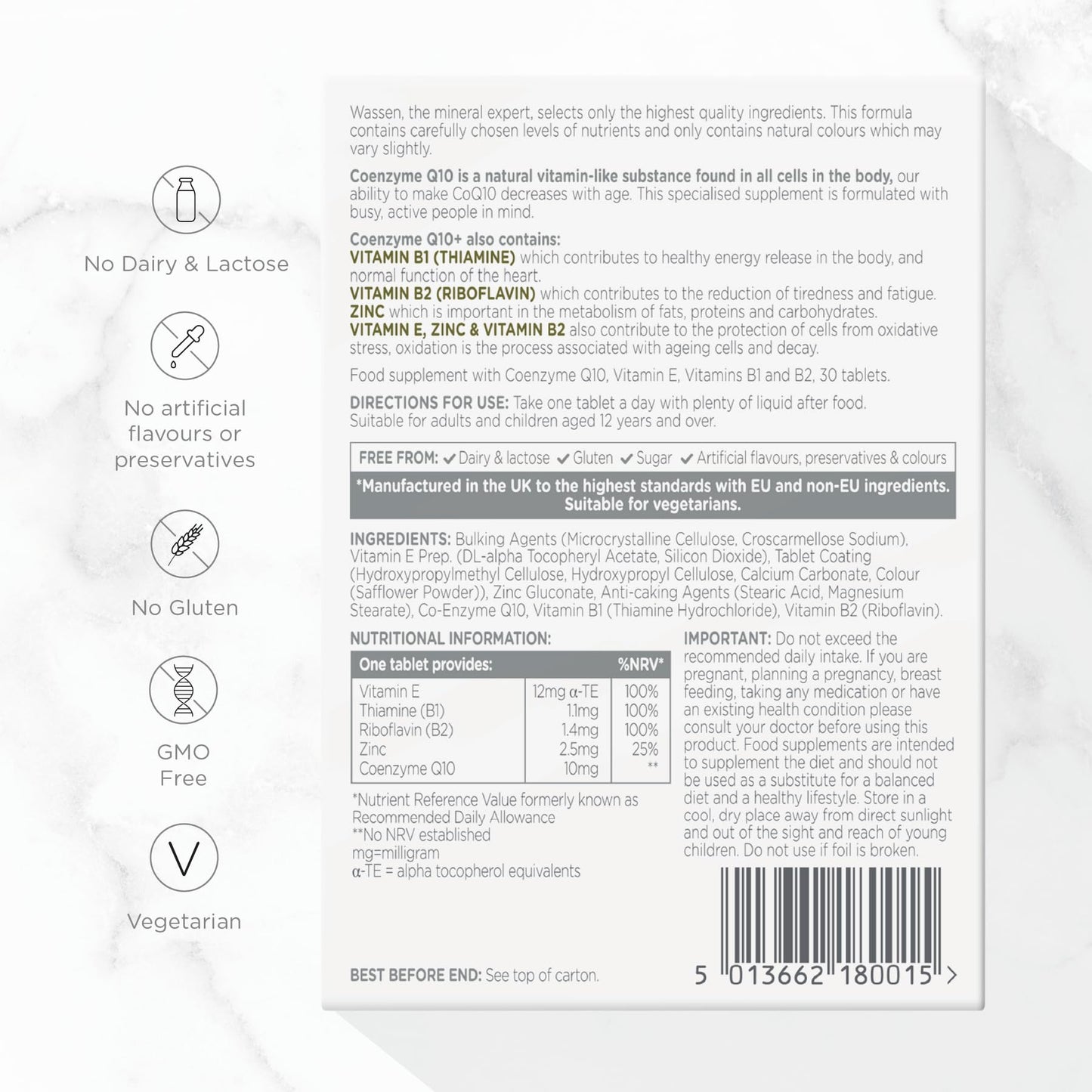 Wassen Co-Enzyme Q10 + Vitamin E 30 Tablets