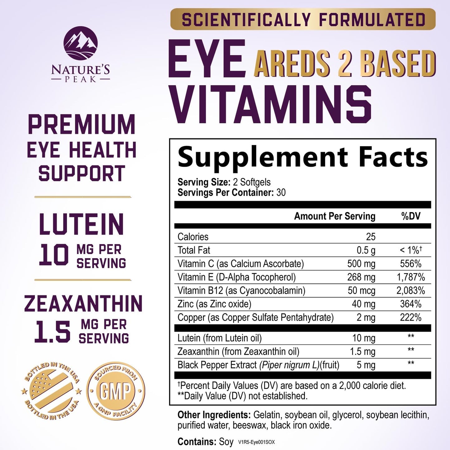 Nature's Peak Lutein & Zeaxanthin Eye Health Vitamin Capsule 60 Count