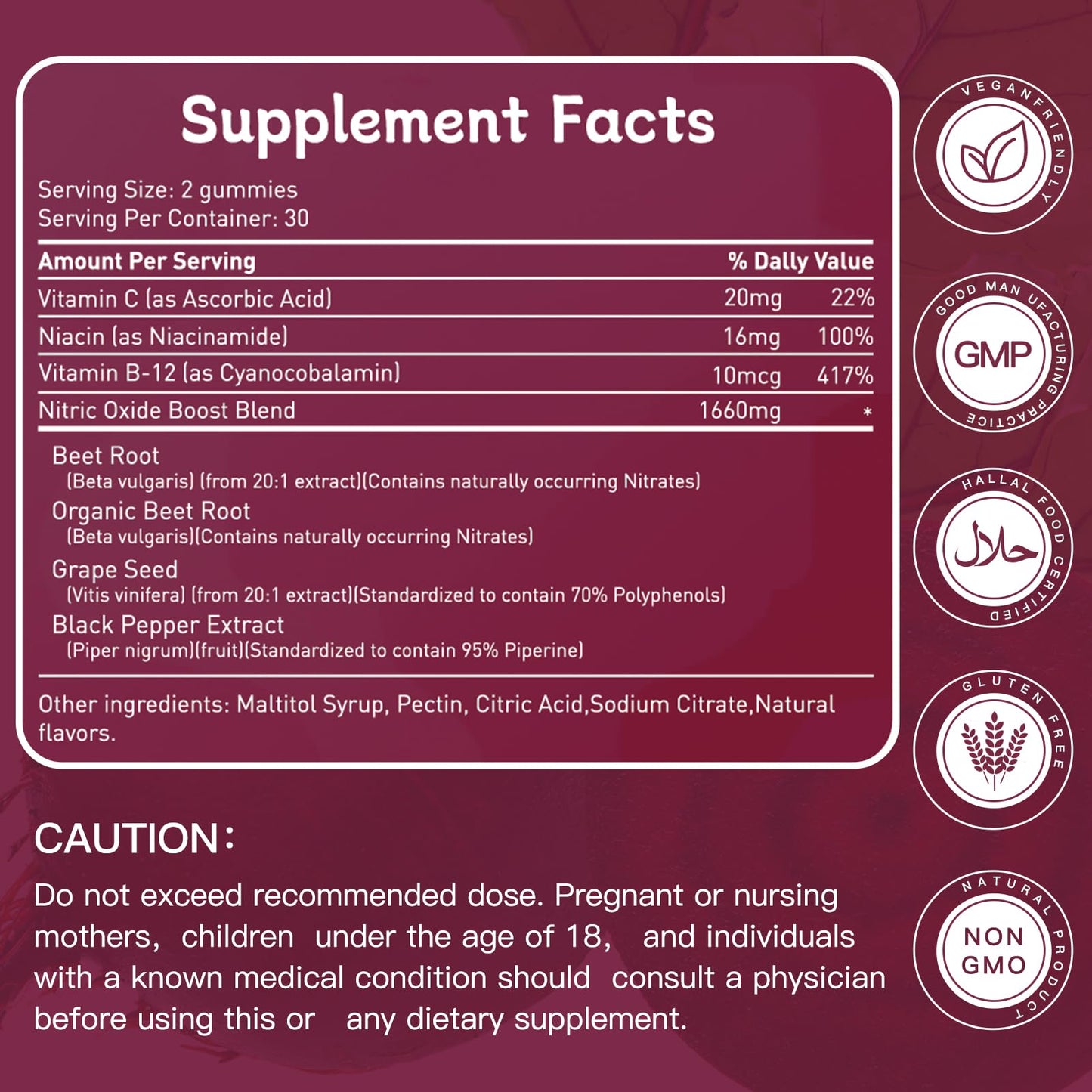 Newpie Nitric Oxide Beet Root Capsules with Grape Seed, Vitamin C & B12, for Endurance, Performance & Recovery | Mixed Berry Flavors, Vegan, Non-GMO, Gluten Free, 60 Capsules