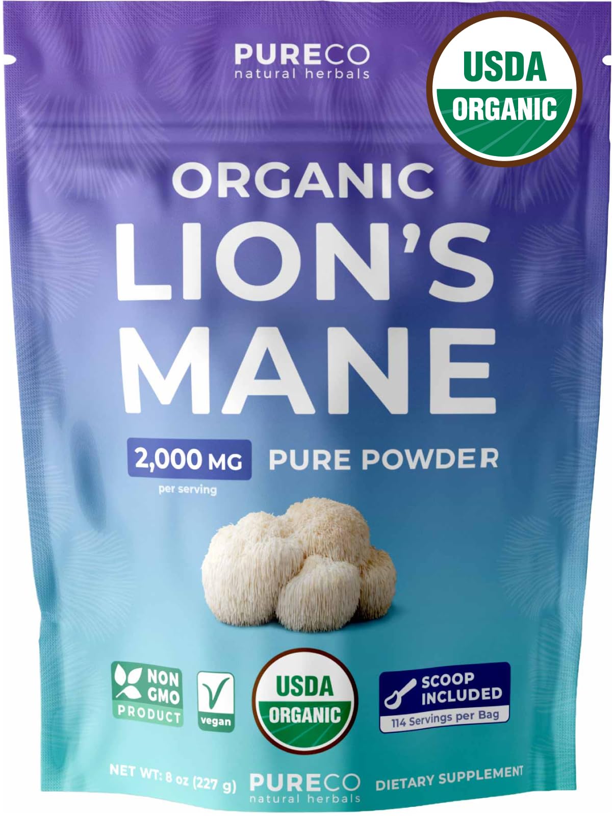 PURE CO Lion's Mane Powder 8 Ounce