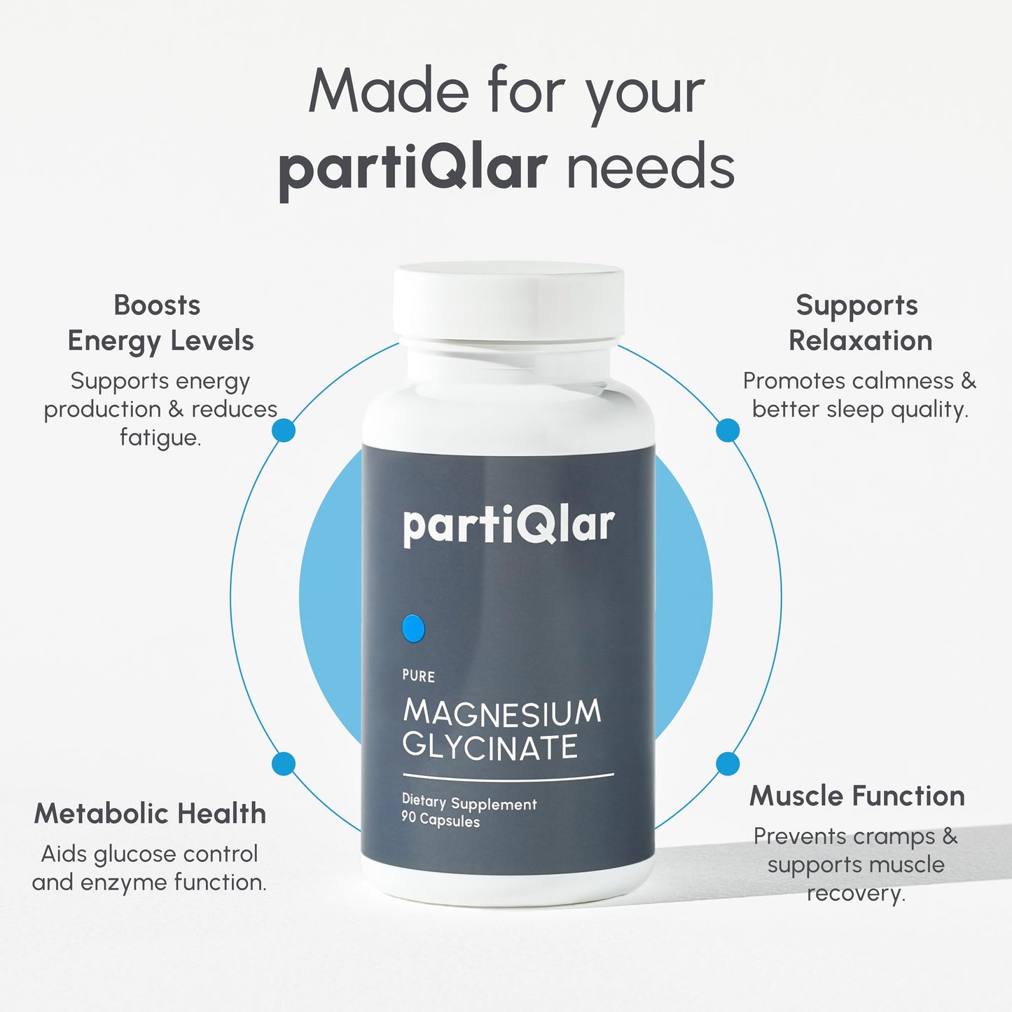 partiQlar Magnesium Glycinate 200mg - Sleep & Muscle Support 90 Capsules