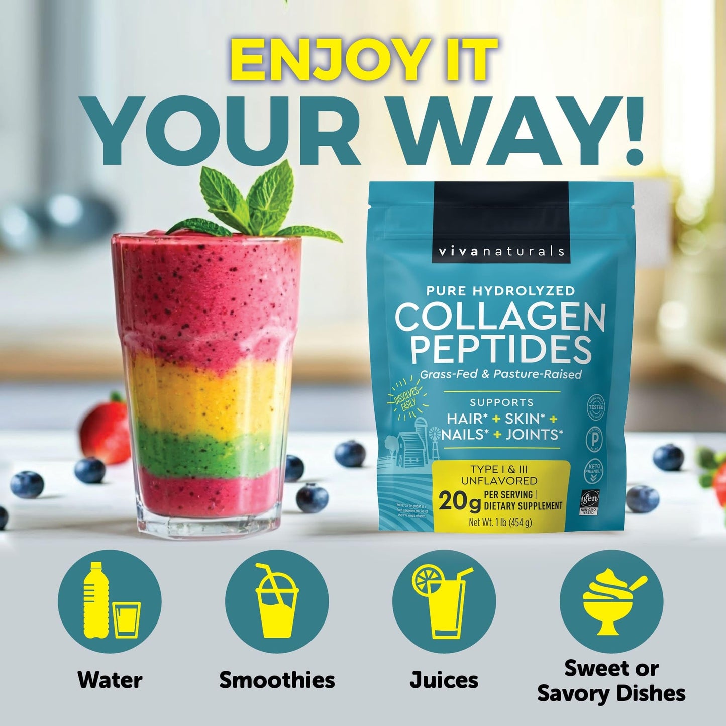 Viva Naturals Collagen Peptides Powder, 16 oz