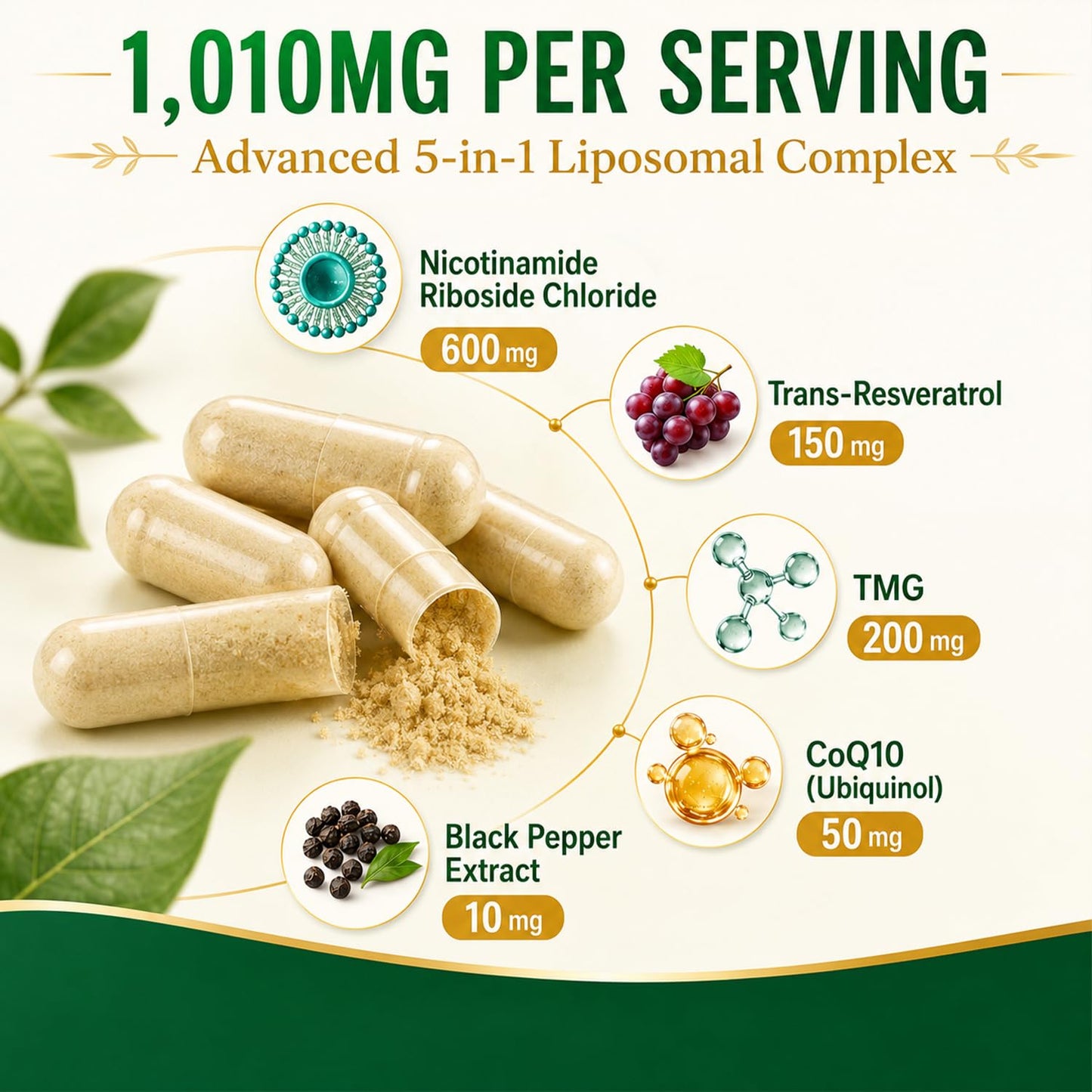 NBOOCUP Liposomal NAD+ Supplement 600mg NR for Healthy Aging, 90 Capsules