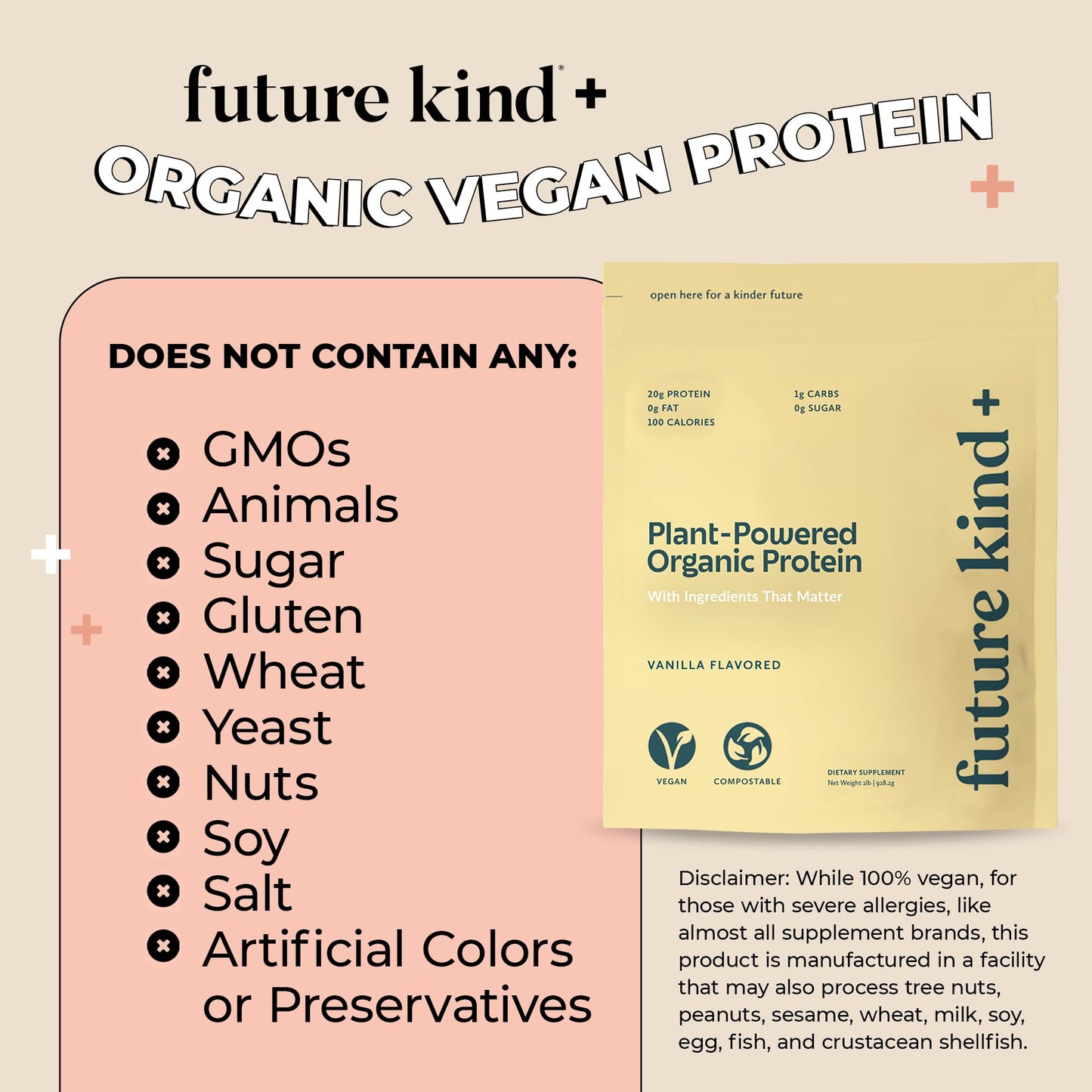 Future Kind Vegan Protein Powder Vanilla, Pea Protein, 32 Servings
