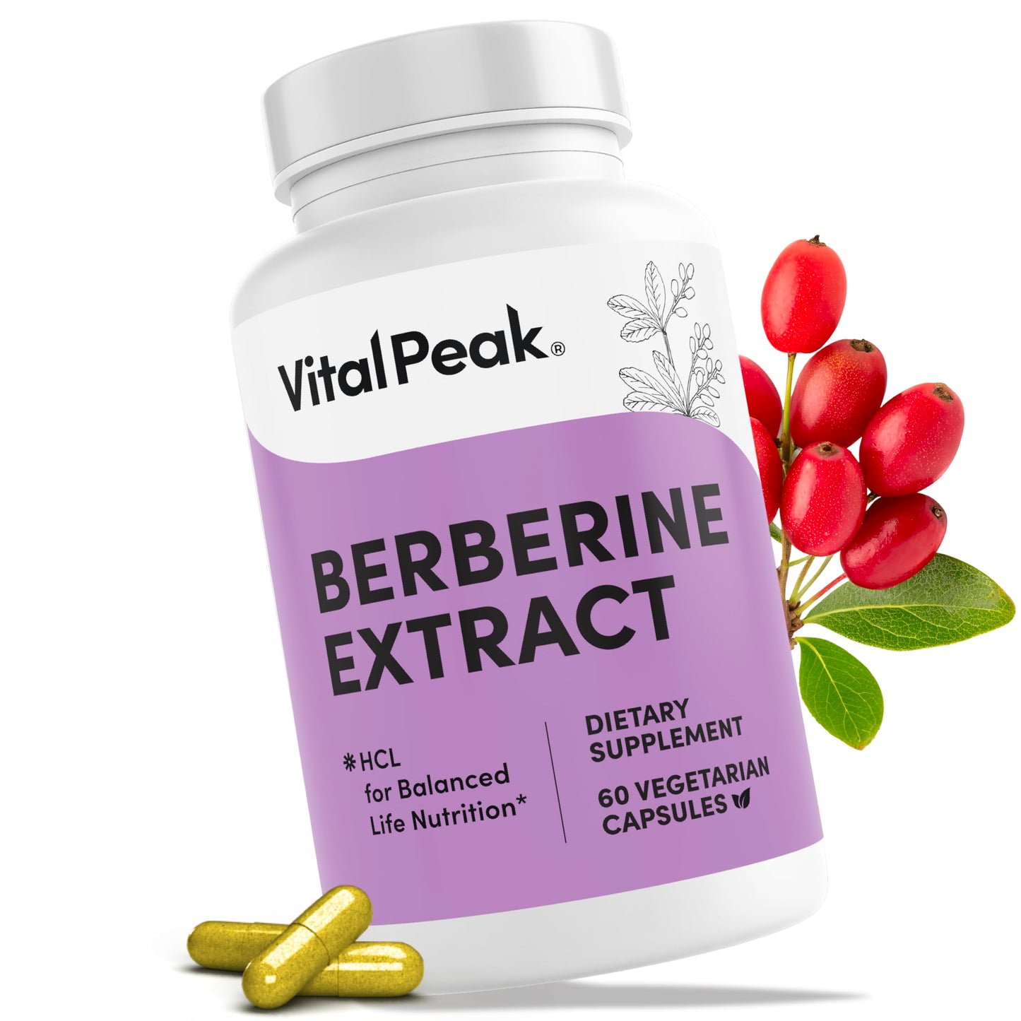 Vital Peak Berberine HCL 1000mg Capsules, 60 Count