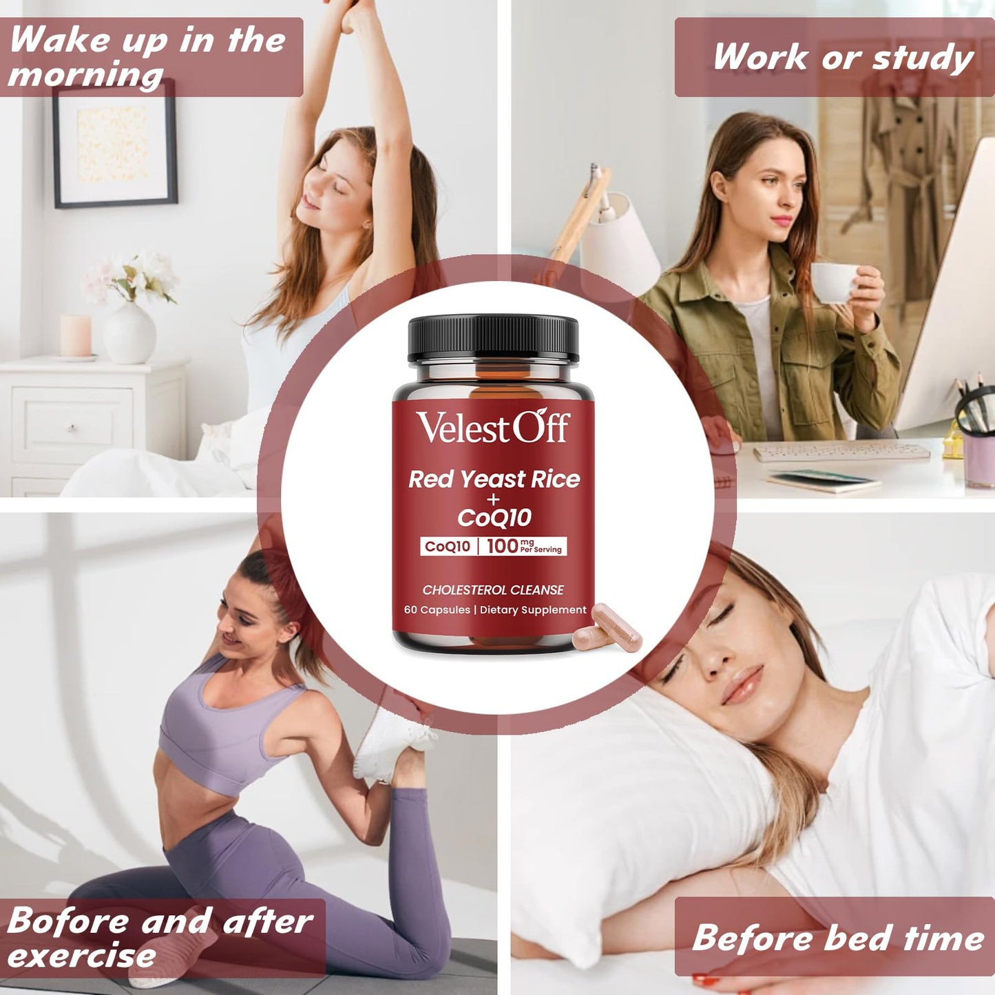 Velestoff Red Yeast Rice & CoQ10 Cholesterol Cleanse Capsules, 60 Capsules, 2 Bottles