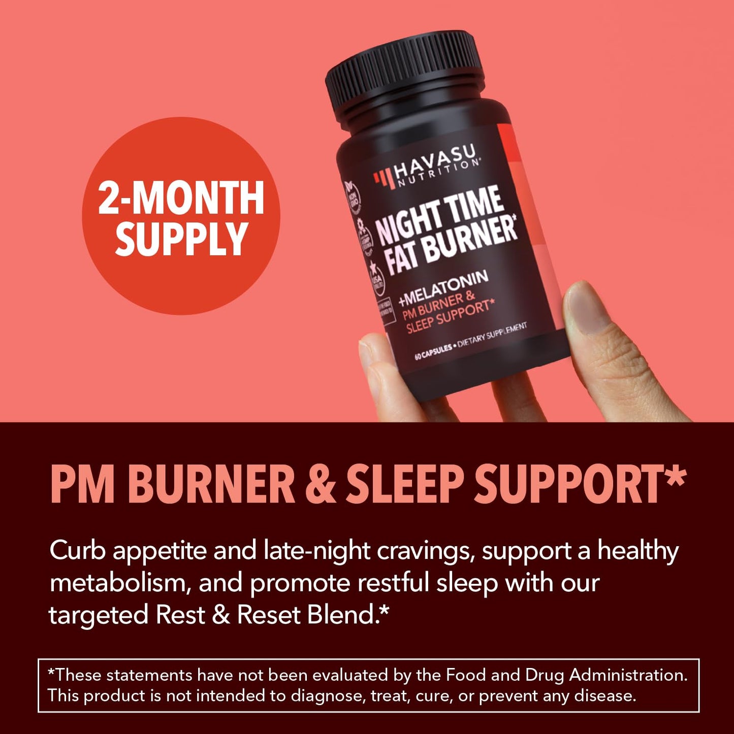 HAVASU NUTRITION Night Time Fat Burner Capsules - Appetite Suppressant for Weight Loss with White Kidney Bean and Melatonin - 60 Count
