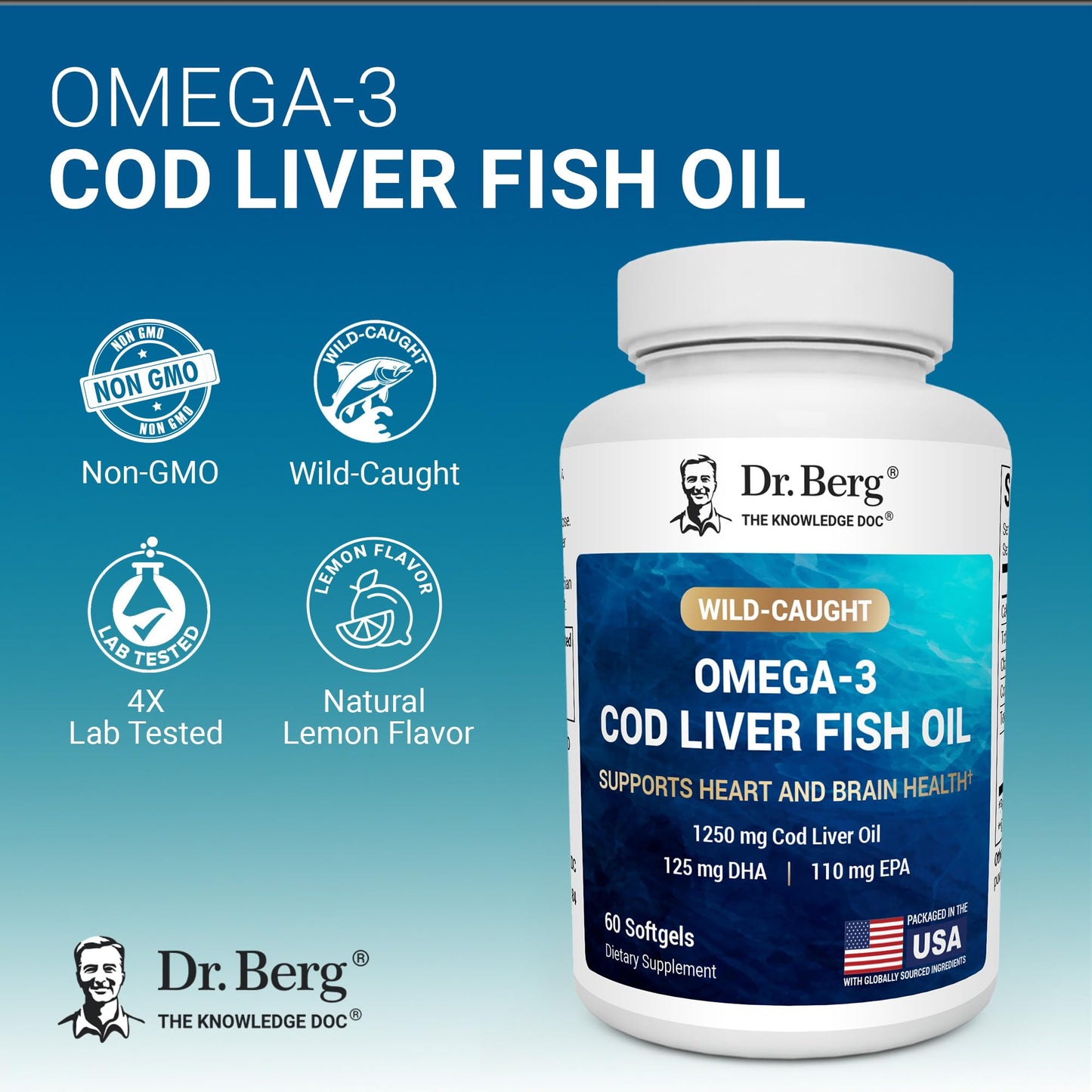 Dr. Berg Nutritionals Omega-3 Cod Liver Fish Oil Softgels 60