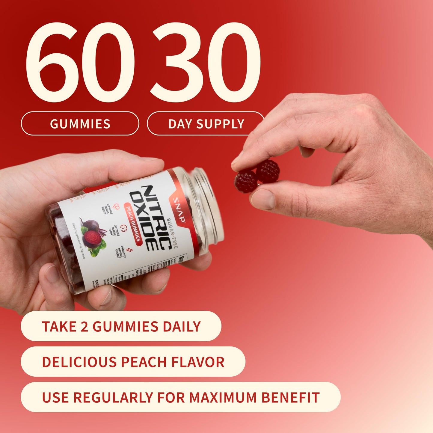 Snap Supplements Nitric Oxide Beet Root Gummies, 60 Gummies