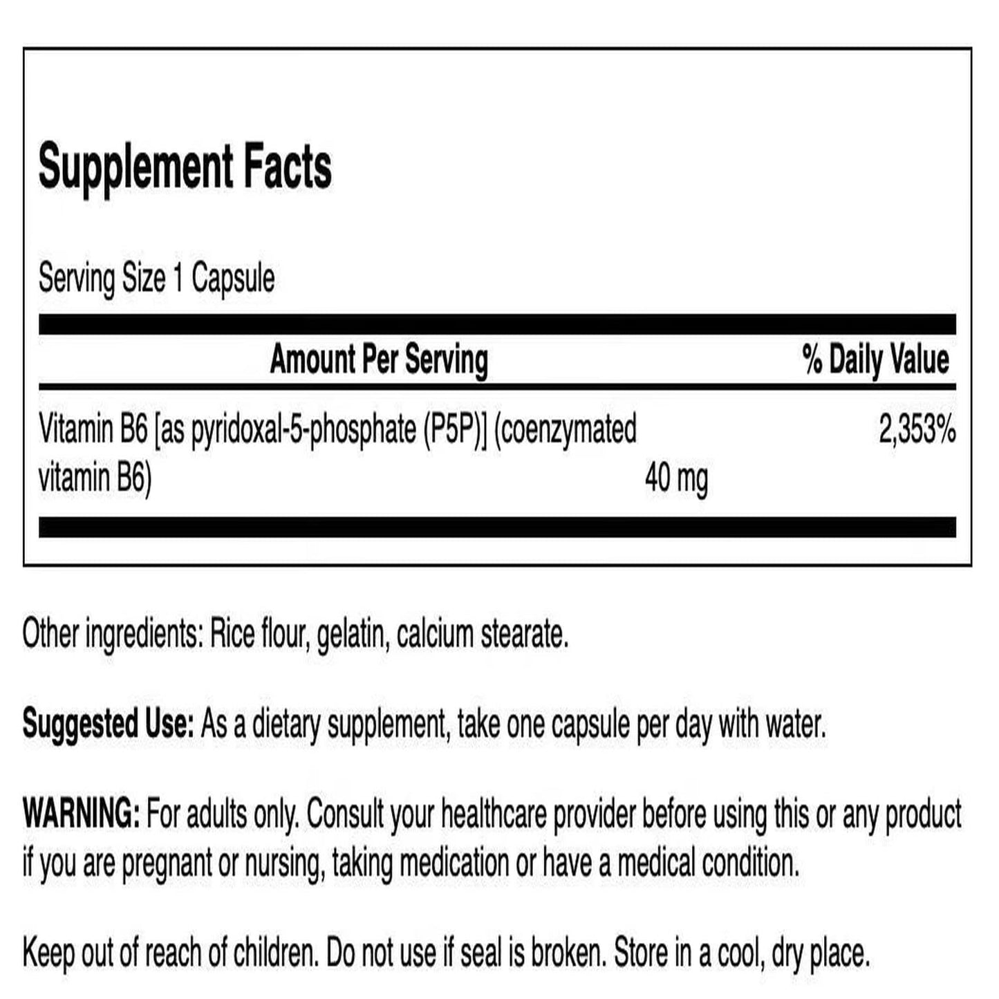 Swanson P-5-P (Pyridoxal-5-Phosphate) Coenzymated Vitamin B-6 40 mg, 60 Capsules