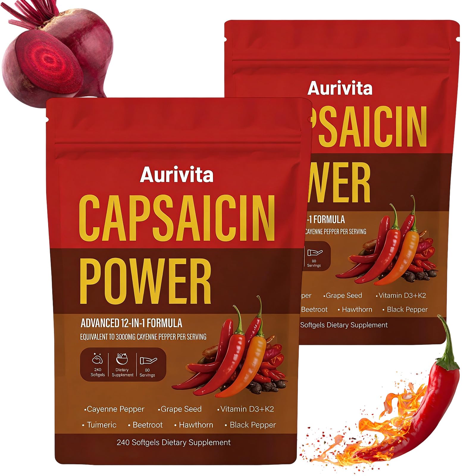 Aurivita Capsaicin Softgels, 240 Capsules