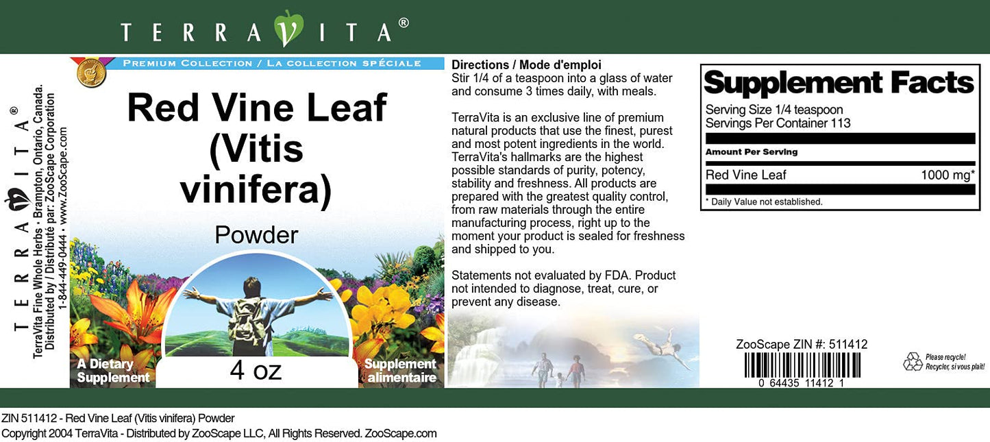 Terravita Red Vine Leaf (Vitis vinifera) Powder, 12 oz