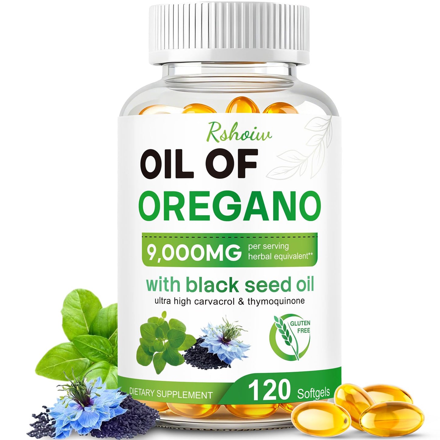 Rshoiw Oil of Oregano & Black Seed Oil Softgels, 120 Softgels