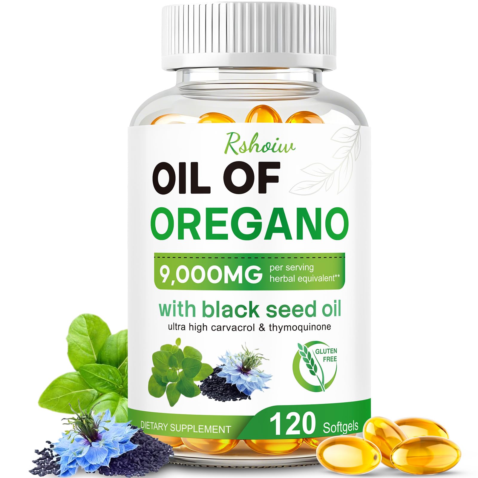 Rshoiw Oil of Oregano & Black Seed Oil Softgels, 120 Softgels