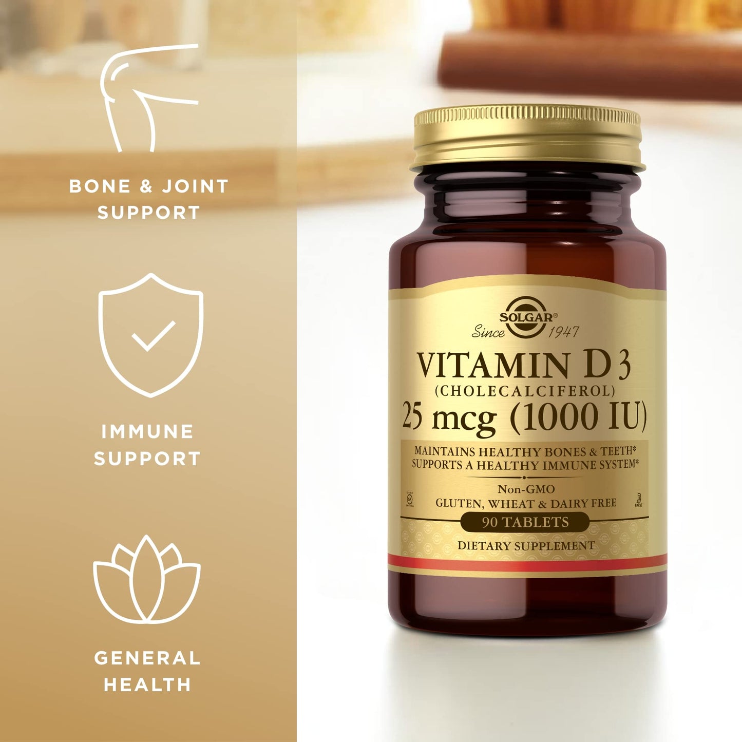 Solgar Vitamin D3 1000 IU Tablets, 90 Count