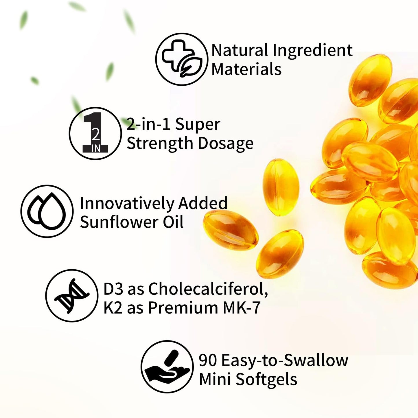 MISS PEP Vitamin D3 K2, 5000 IU D3 and 100 mcg K2 (MK-7), 180 Capsules