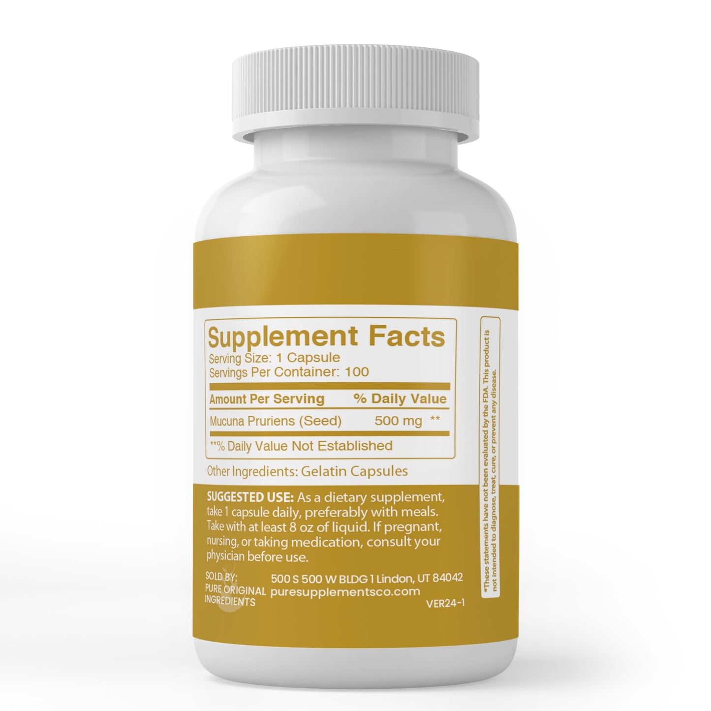 PURE ORIGINAL INGREDIENTS Mucuna Pruriens Capsules, 100 Capsules