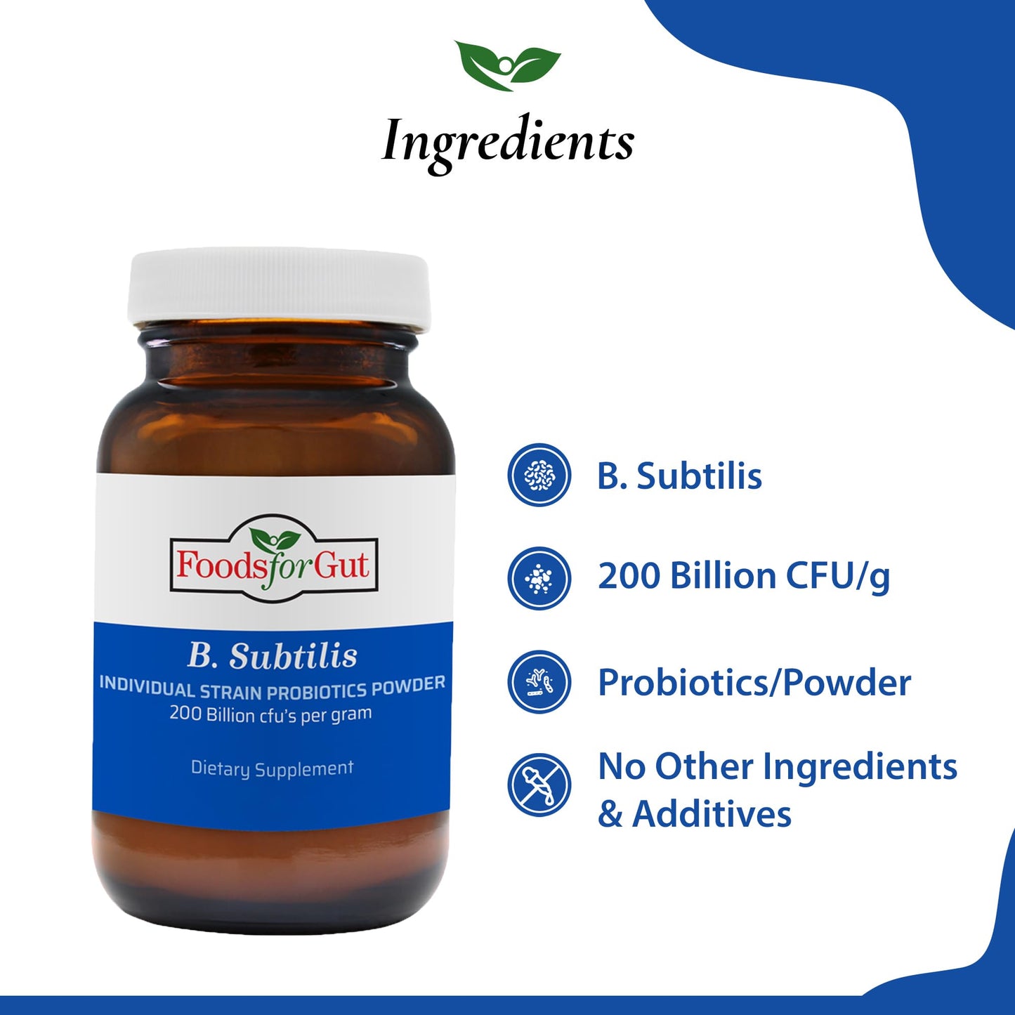 Foods For Gut Bacillus Subtilis Probiotic Powder 200 Billion cfu's 3.52 oz