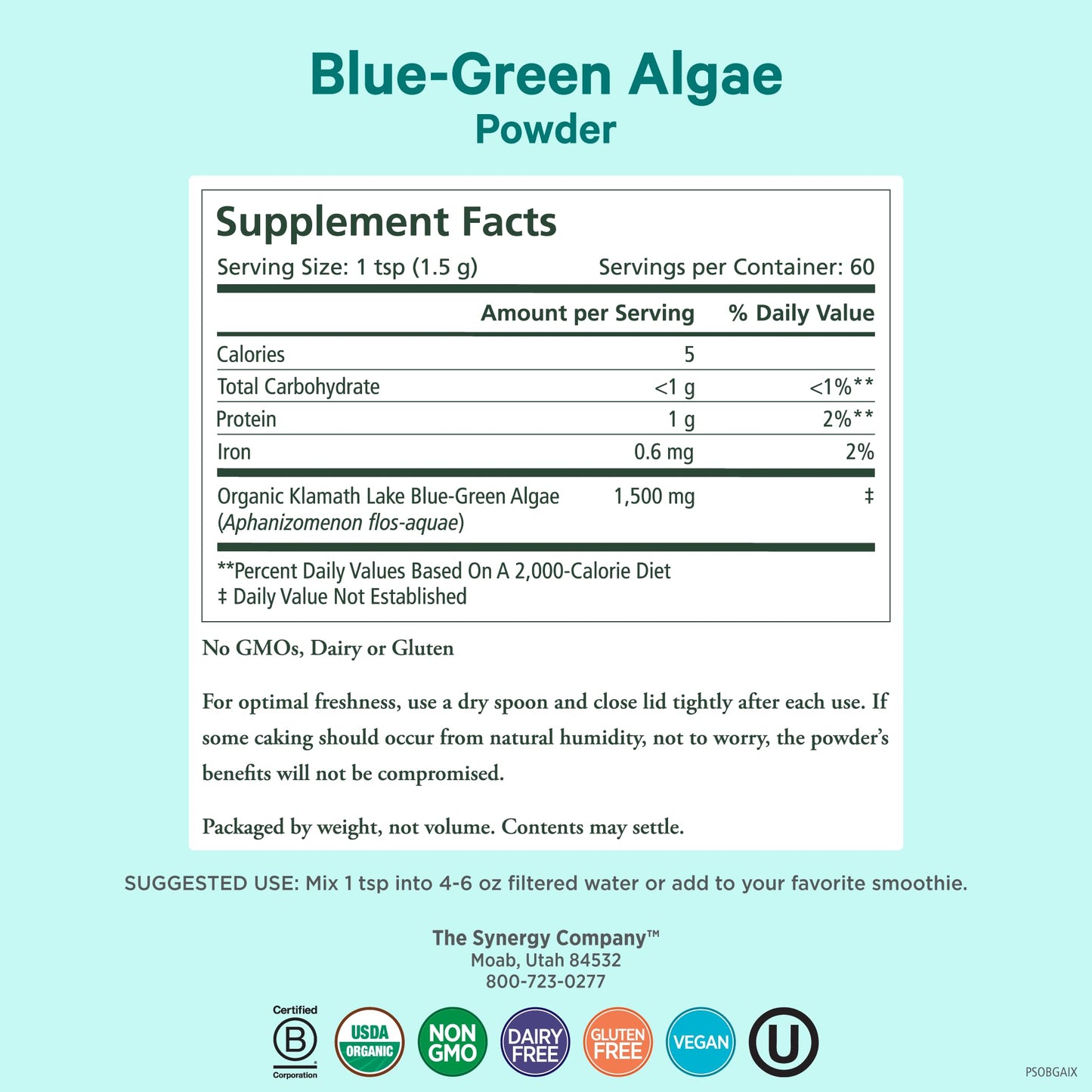 PURE SYNERGY Blue-Green Algae Powder, 3.2 oz