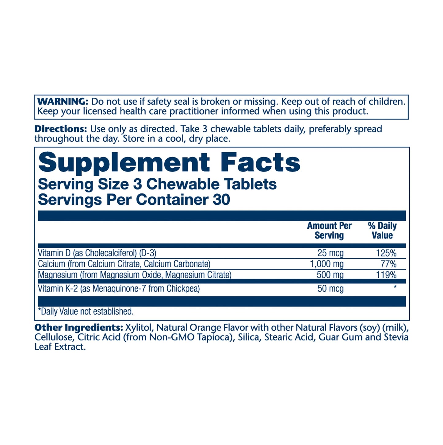 Solaray Cal-Mag Citrate Plus D-3 & K-2 Orange Chewables, 90 Count