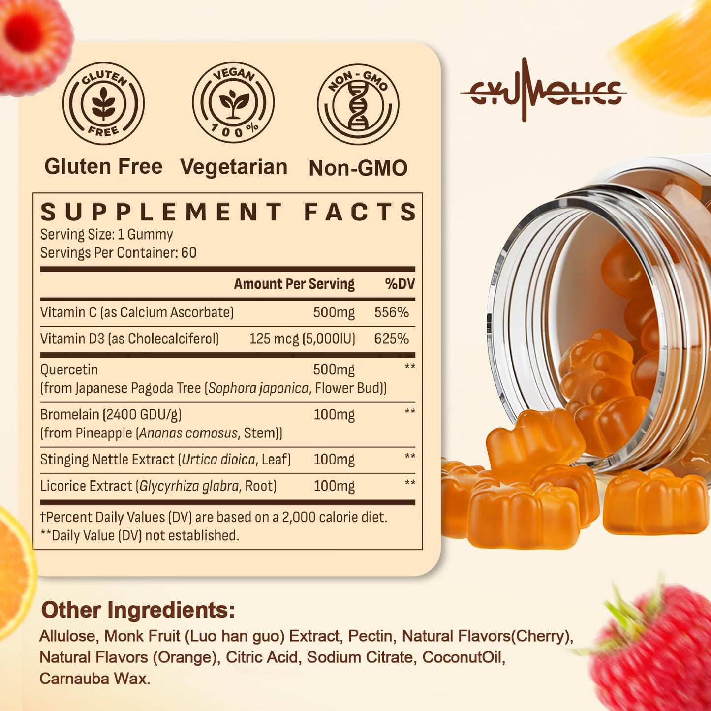 Gyumolics Quercetin 500mg Gummies, 60 Count