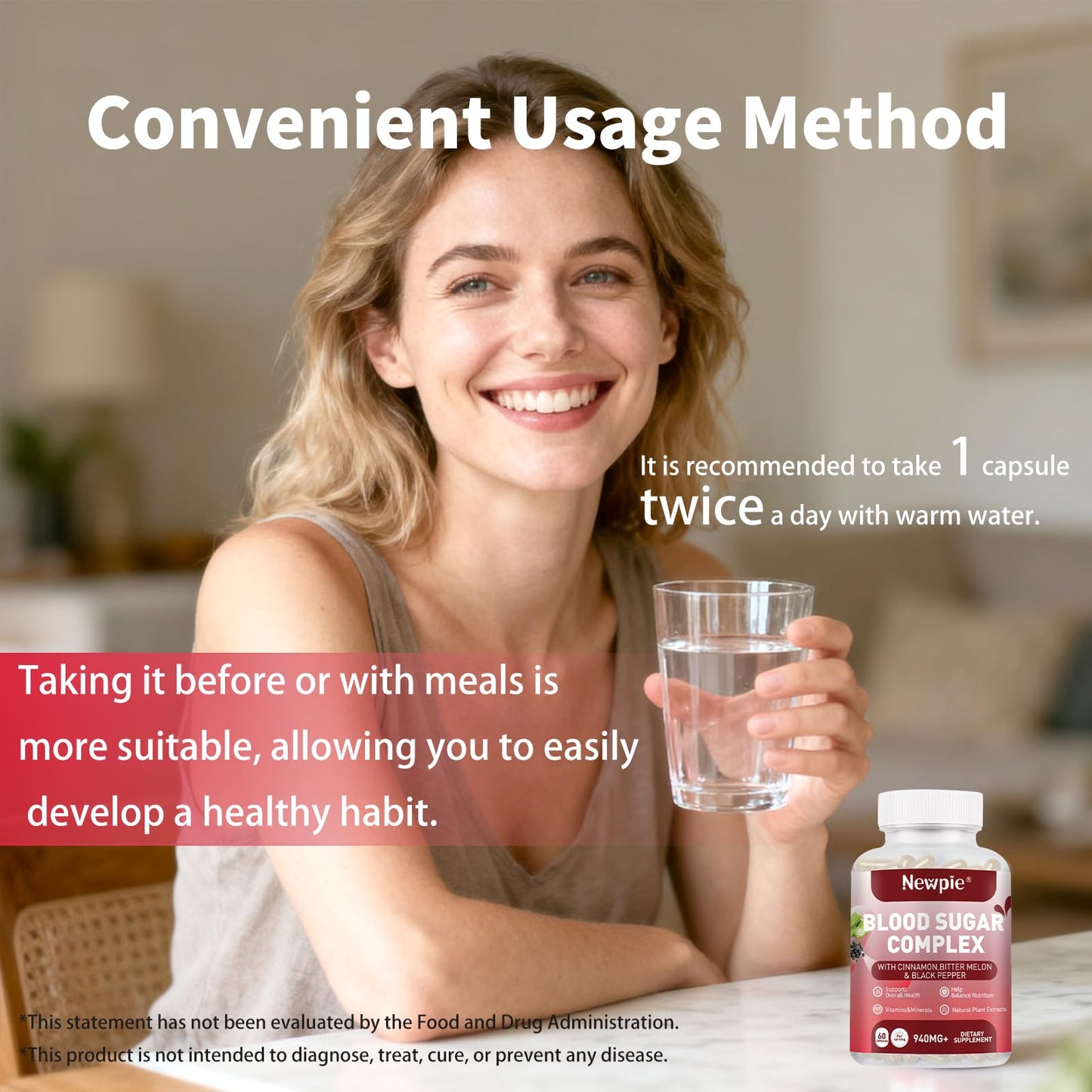 HOWEEJET Blood Sugar Complex Supplement – Natural with 20 Active Herbs and Vitamins, Including Cinnamon, Bitter Melon, Black Pepper, Licorice, Vegan, Non-GMO, Gluten-Free, 120 Capsules