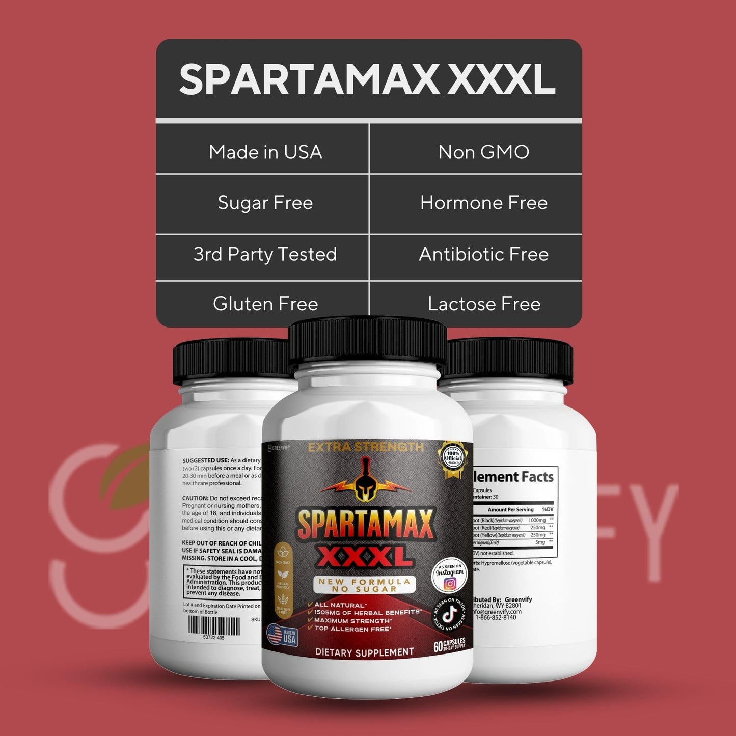 GREENVIFY Spartamax XXXL Maca Root Dietary Supplement 60 Capsules