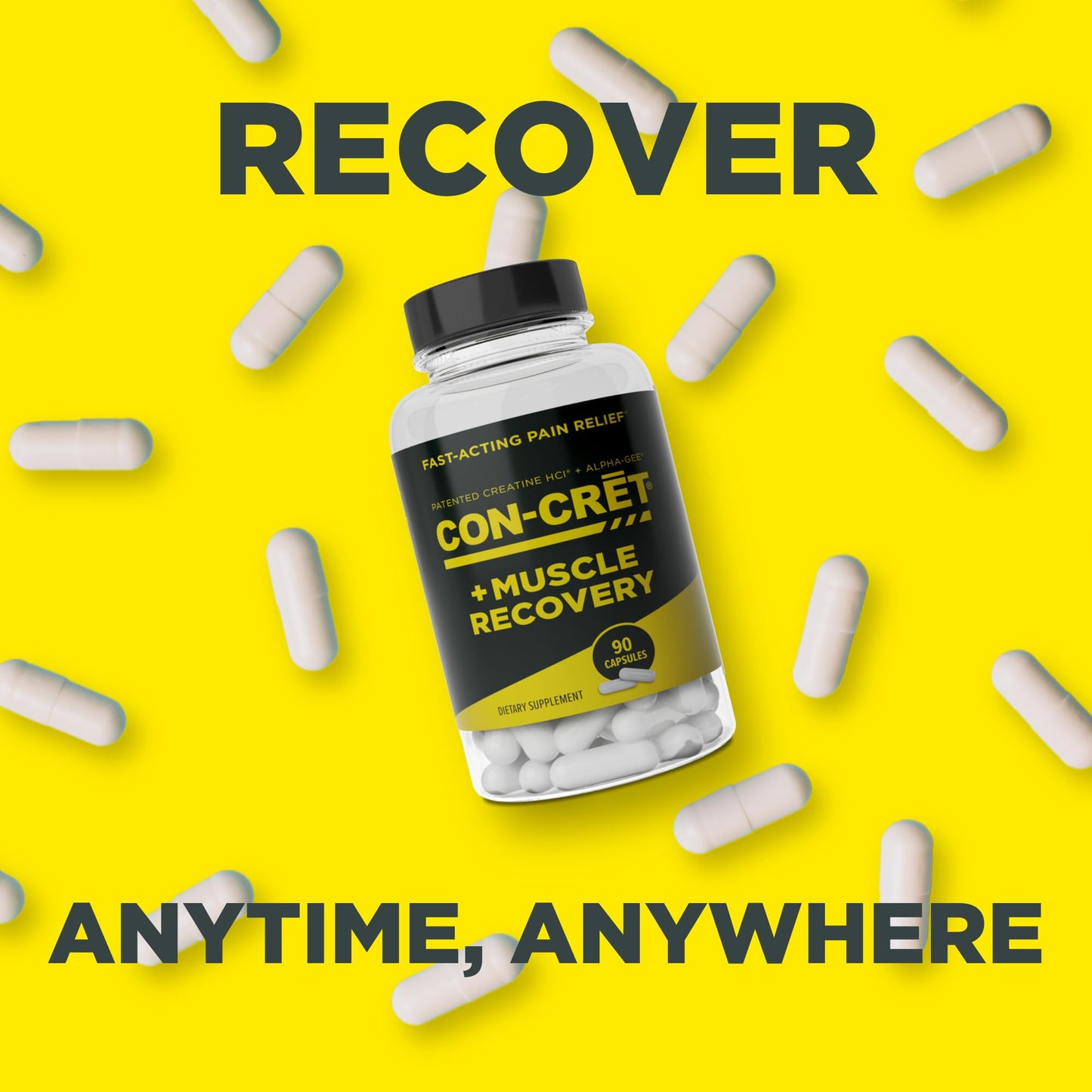 CON-CRET Creatine HCl + Muscle Recovery with Alpha-GEE Capsule, 90 Count