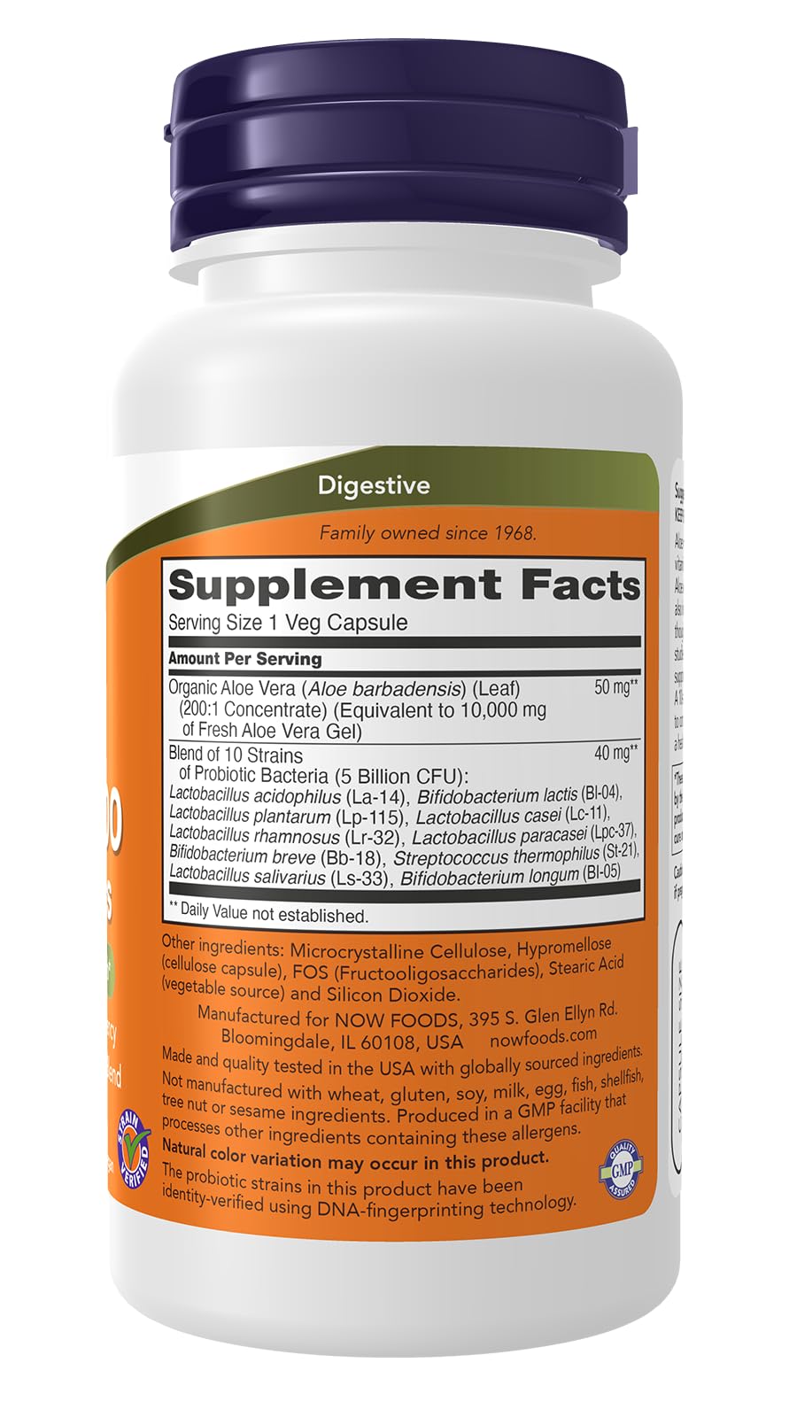 NOW Foods Aloe 10,000 & Probiotics with 10-Strain (5 Billion) Probiotic Blend Veg Capsules, 60 Count