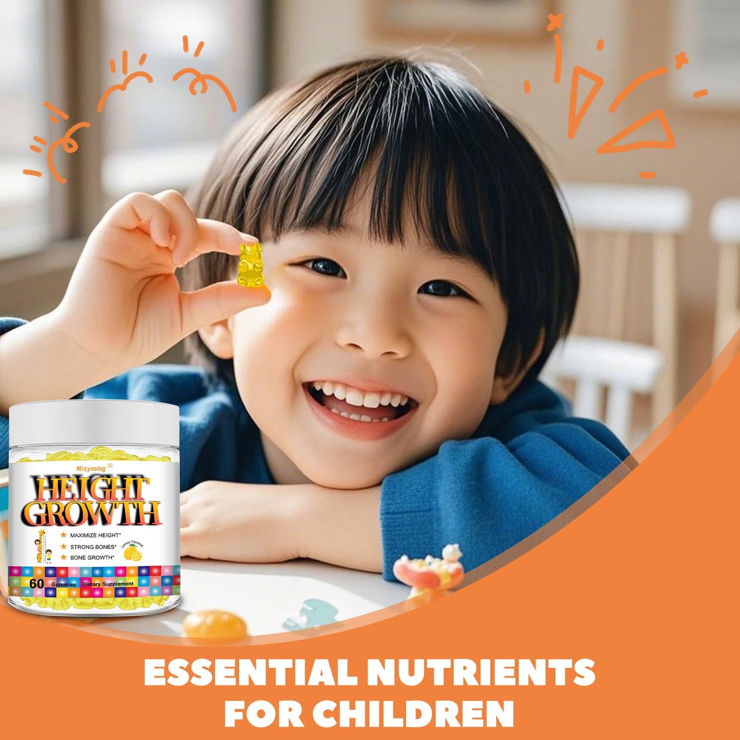 Misyvoing Height Growth Gummies for Kids & Teens with Calcium, Magnesium, Zinc, Vitamin D3 & K2, Ashwagandha, 60 Count