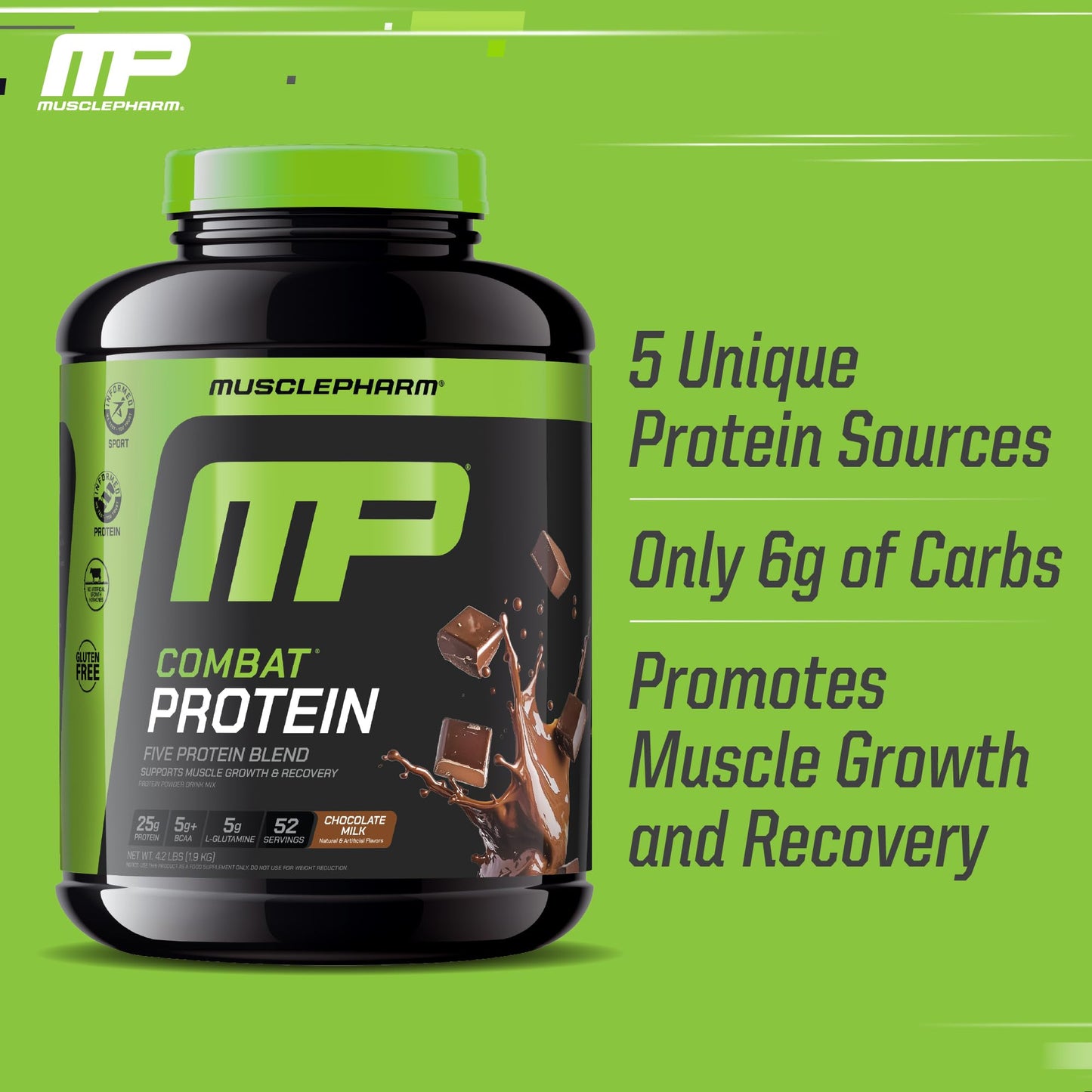 Muscle Pharm Combat 4lb Chocolate Protein Powder, 73.1 Servings