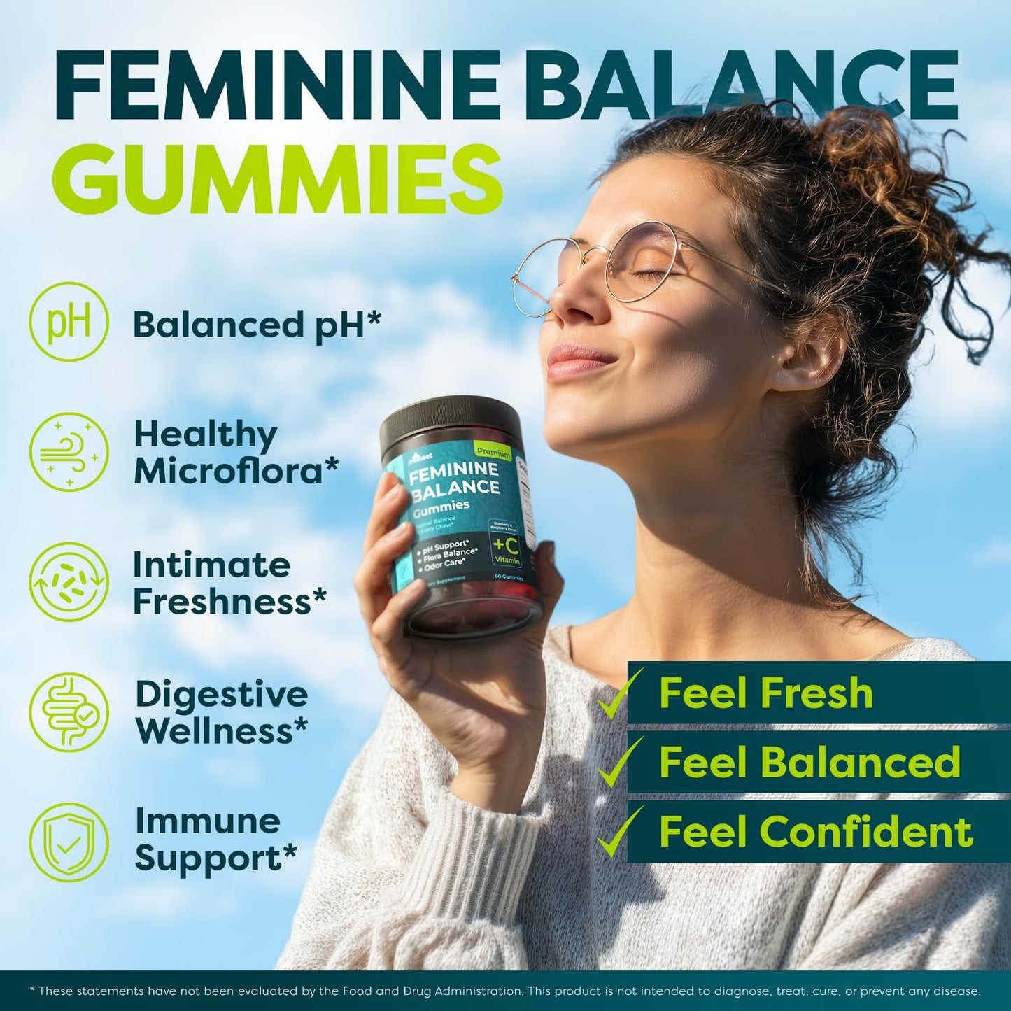 MONSET Feminine Balance Gummies for Women Vaginal Probiotics with Prebiotics & Probiotics, Berry Flavor, 60 Gummies