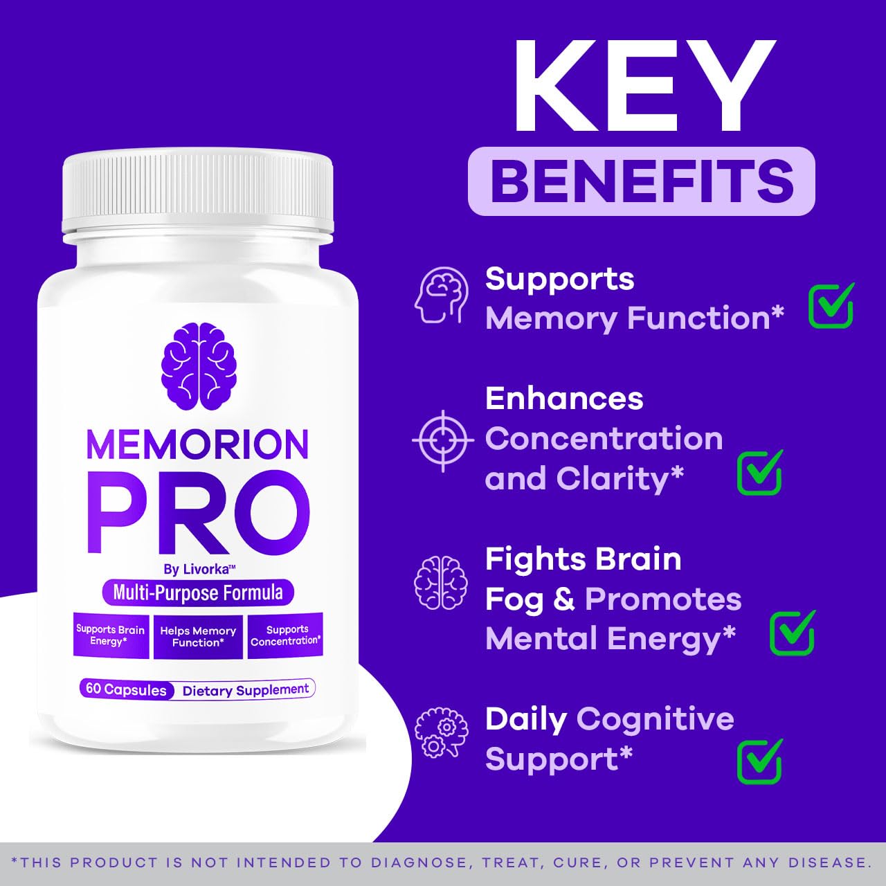 LIVORKA Memorion Pro Multipurpose Capsules Official Memorion Pro Daily Support Brain Health Supplement Pills Advanced Formula MemorionPro Premium Brain & Memory Focus, 300 Capsules