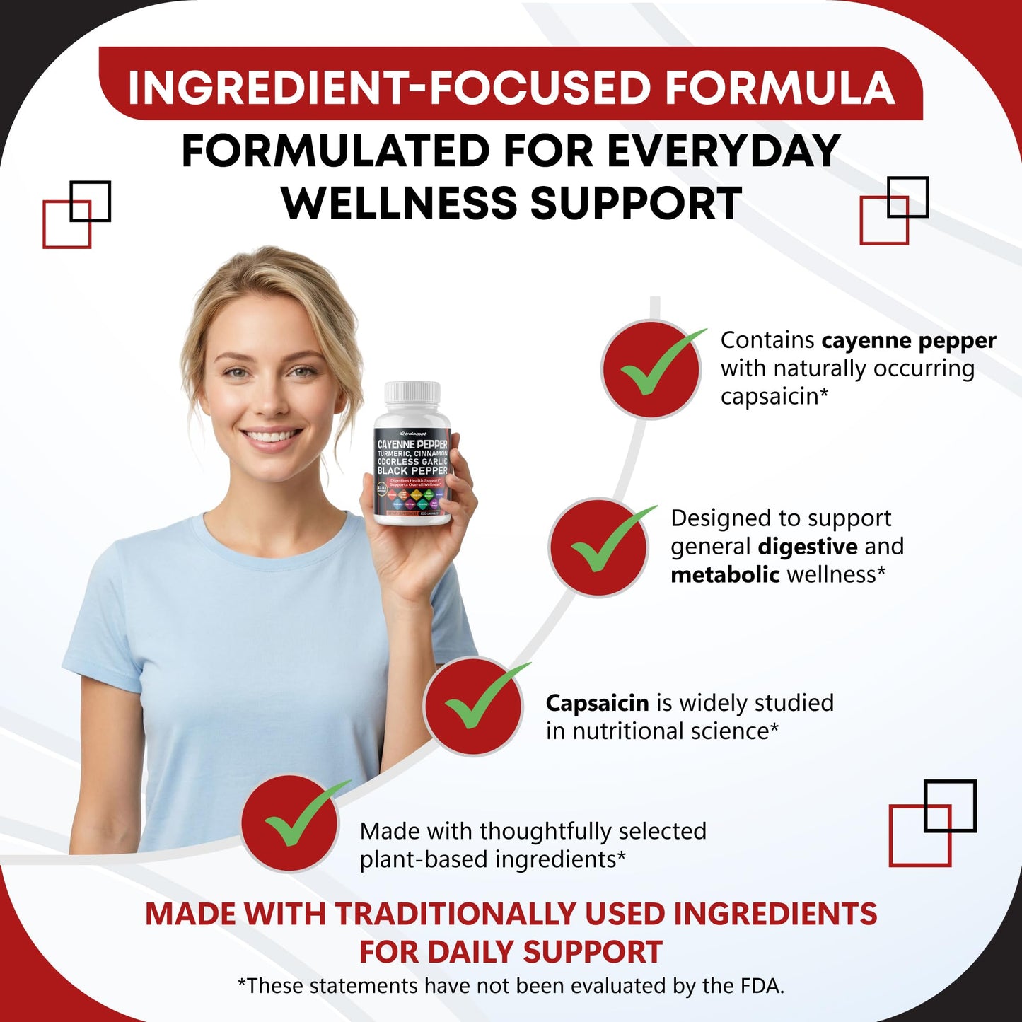 GUDOMET Cayenne Pepper Turmeric Odorless Garlic Cinnamon Fenugreek Citrus Bergamot Artichoke Blueberry Green Tea Black Pepper Capsules, 150 Count