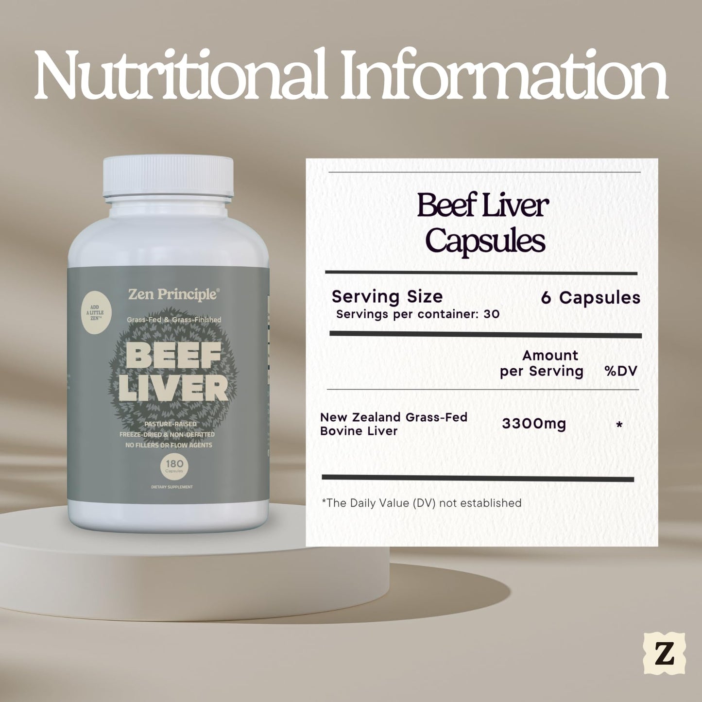 Zen Principle Ultra-Pure Desiccated Beef Liver Capsules, 180 Count