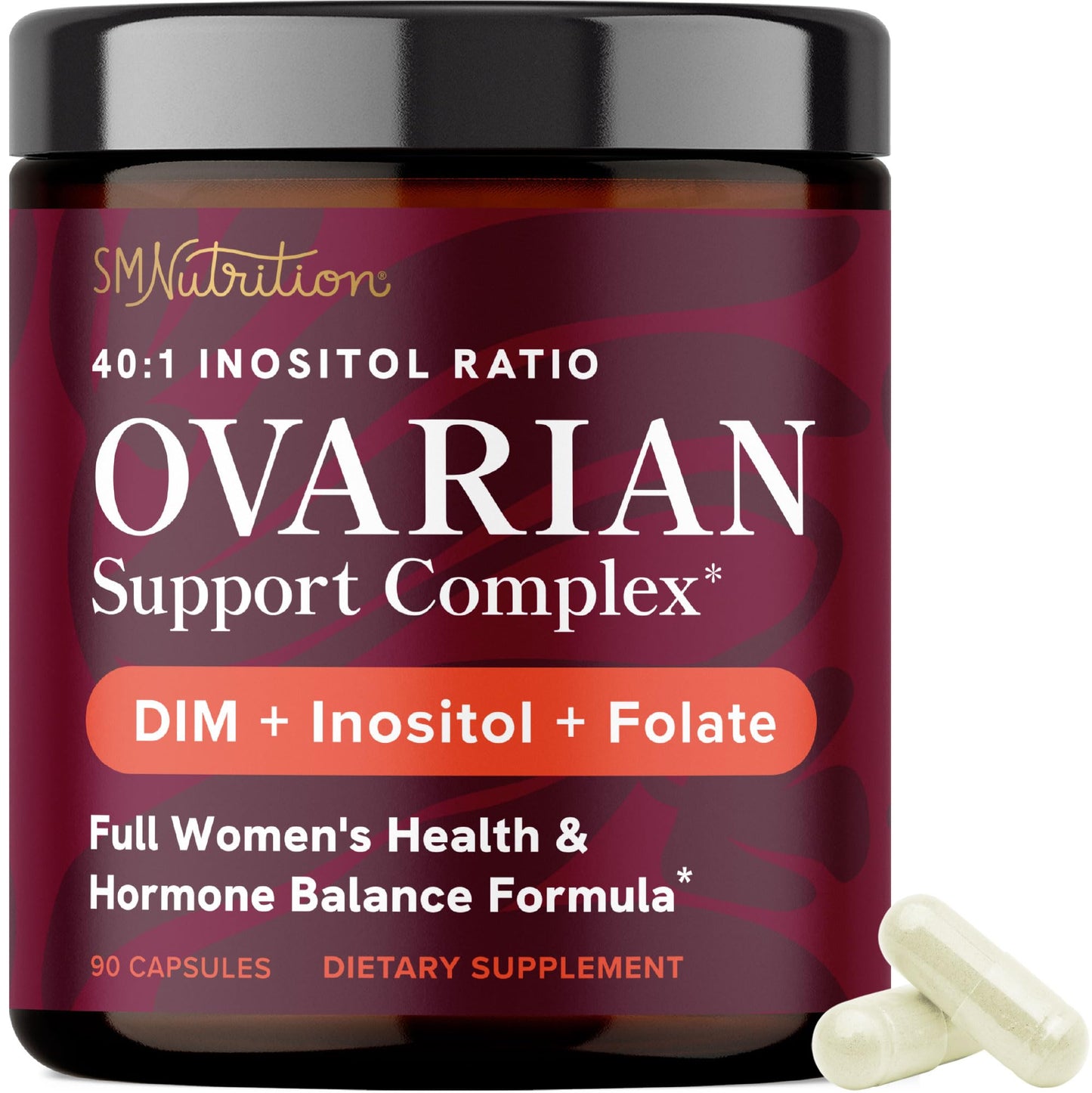 SMNutrition Ovarian Support for Hormone Balance for Women DIM Supplement with Myo-Inositol & D-Chiro Inositol & Folate Complex Capsules, 90 Count