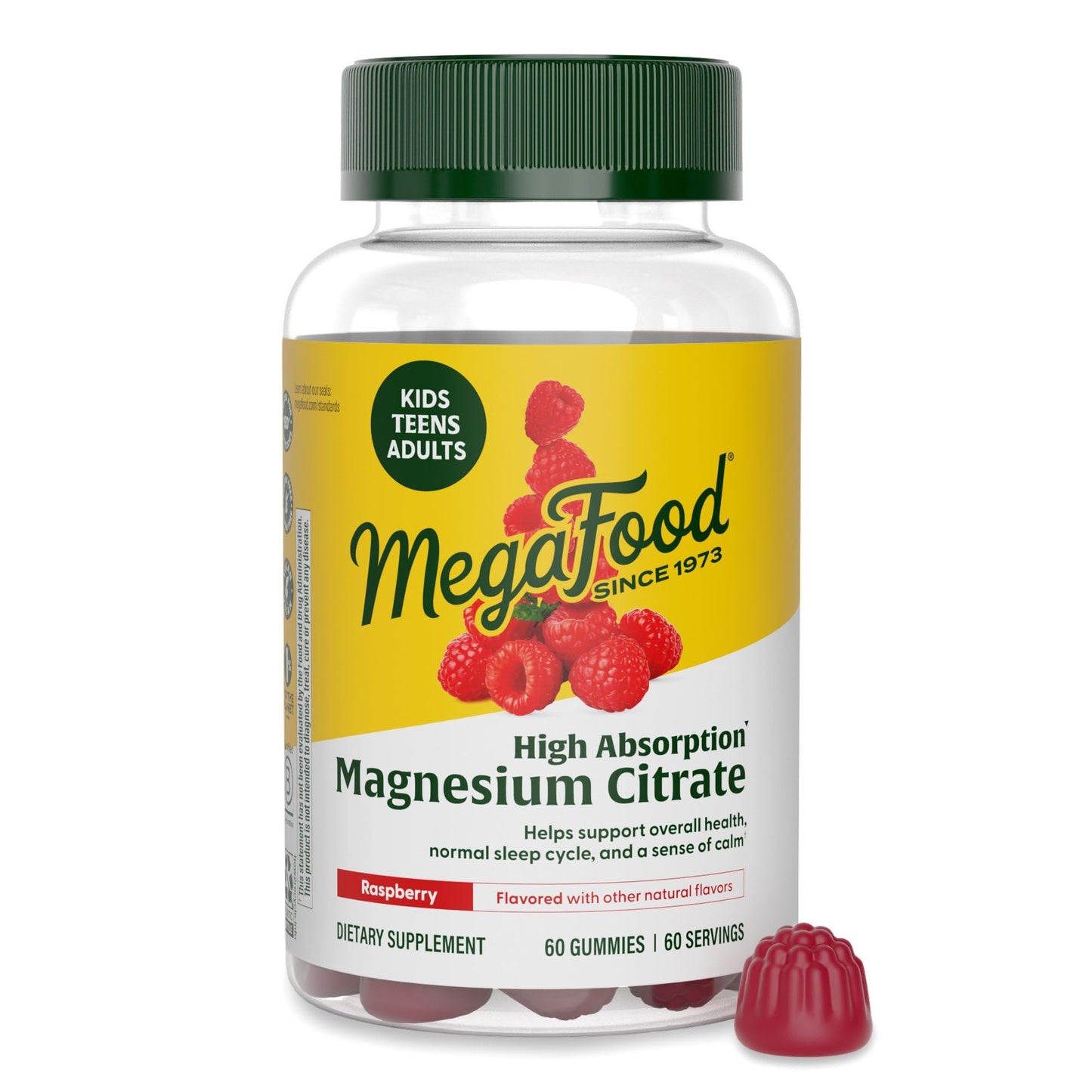 MegaFood Magnesium Citrate Gummies Sleep Support Raspberry, 60 Gummies