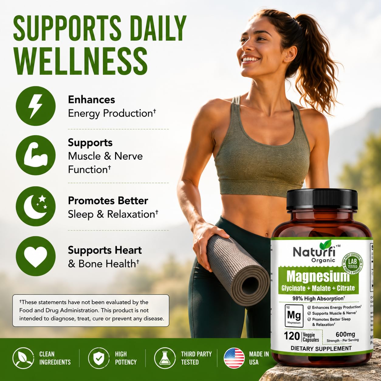 Naturfi Organic Triple Magnesium Complex Capsules 120 Count